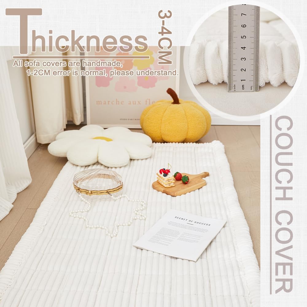 Couch Cover for Dogs Washable, Fuzzy Pet Couch Covers for 2 Cushion Sofa Pet Friendly, Non Slip Sofa Cover (White, 23.6" x 47"/60 x 120cm)