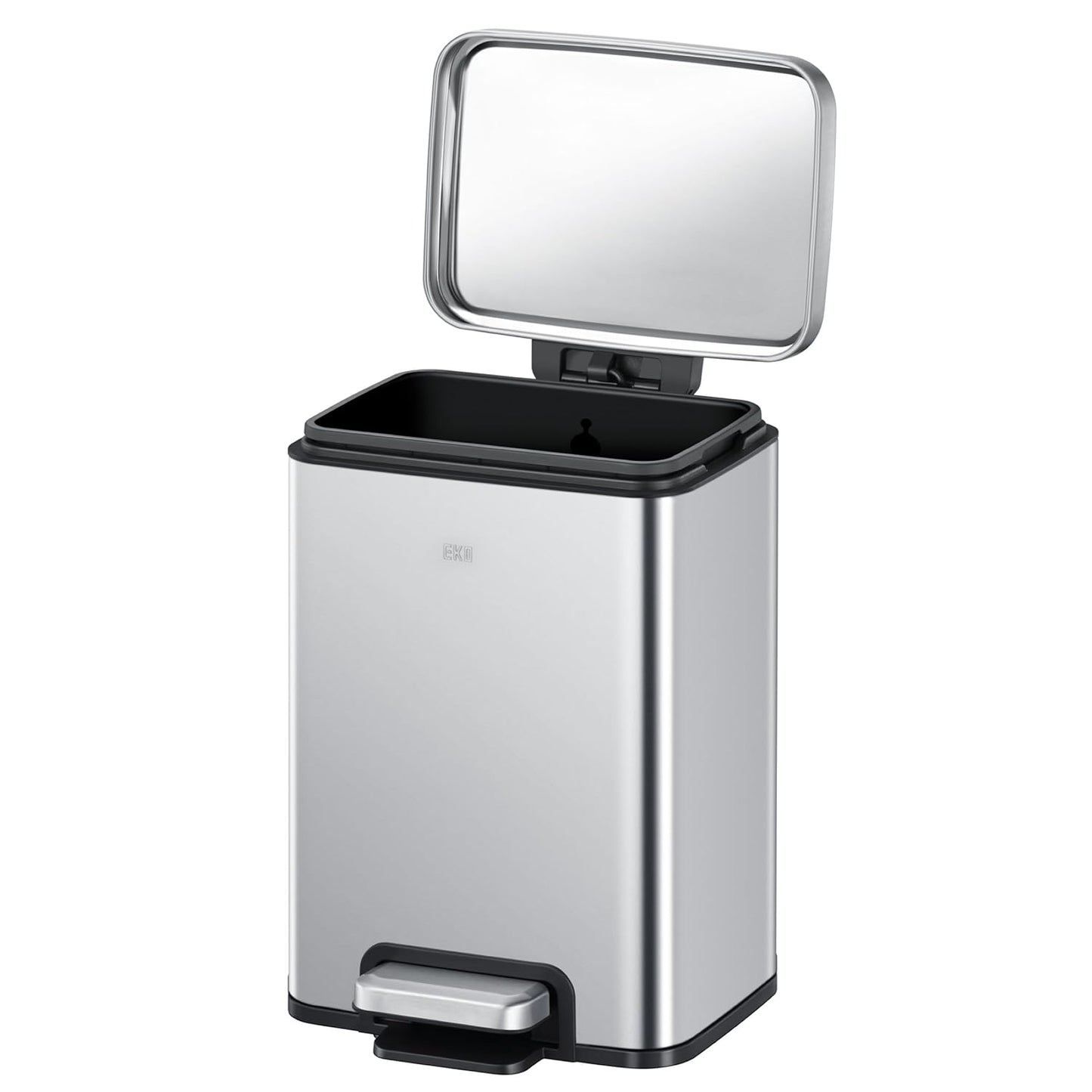 EKO Madison 6L / 1.6 Gal Bathroom Trash Can with Lid and Removable Inner Basket, Rectangular Small Step Trash Can, Brushed Stainless Steel