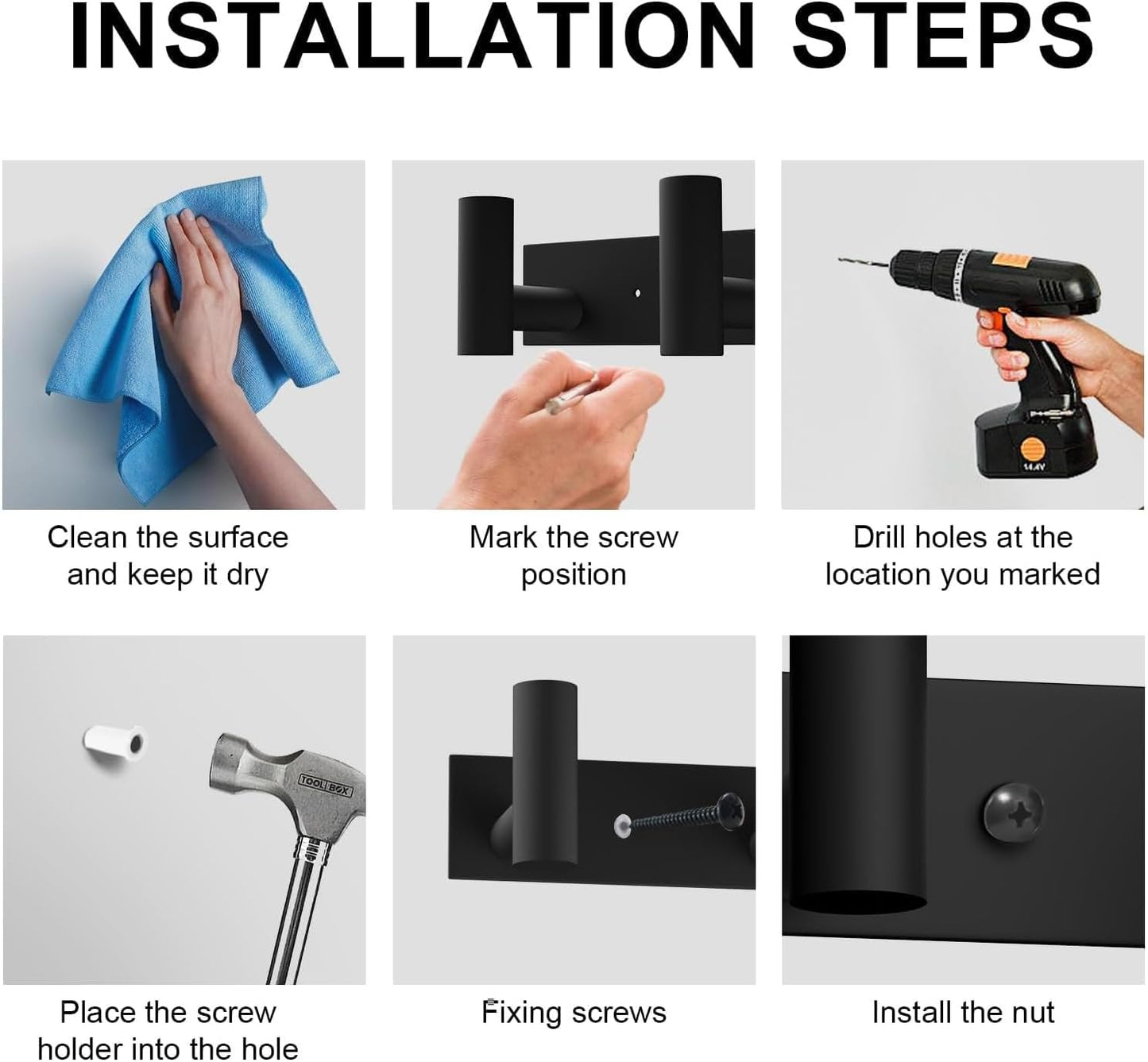 PMMASTO Coat Rack Wall Mounted, 4 "T Shaped Wall Hooks for Hanging, Heavy Duty Stainless Steel Coat Hook Rail for Hat Towel Robes in Bathroom Kitchen Mudroom Entryway (Black, 1 PC)