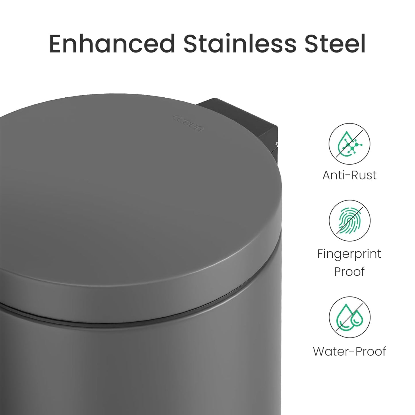 Cesun 1.2 Gallons Small Gray Trash Can, Bathroom Garbage Can with Lid and Foot Pedal, Mini Round Wastebasket for Bathroom, Bedroom, Office, 4.5 Liters / 1.2 Gallons, Gray