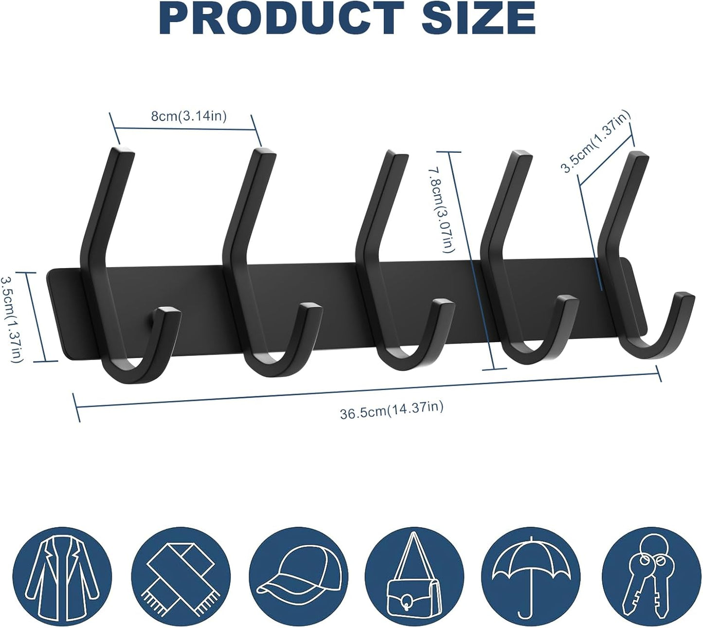 VAEHOLD Wall Hooks, Heavy Duty Aluminum Towel Hooks for Hanging Coat, Hat, Key, Clothes, Closet Hook Wall Mount for Kitchen, Bathroom, Office (“C“ Shape Coat 5 Hooks 1 Pack)