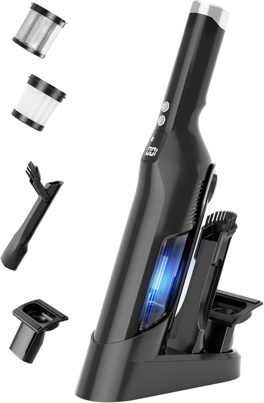 Cordless Handheld Vacuum, 24Kpa Strong Suction Car Vacuum with Brushless Motor, Charging Dock, 2in1 Flat Nozzle, Sofa Brush, 1.5lb Portable HandHeld Vacuum with 2-Speed for Home, Car, Pet, Office