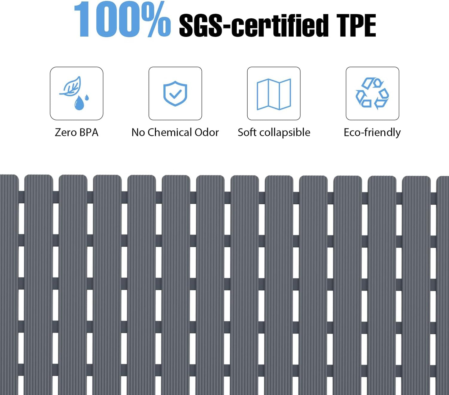 Shower Mat Non-Slip Bath Mat for Tub Floor & Stall with 200+ Suction Cups & Drain Holes, Quick Dry Machine Washable Bathtub Mat, Safe for Elderly& Baby, Bathroom Essentials 24x24 Inch (Light Grey)