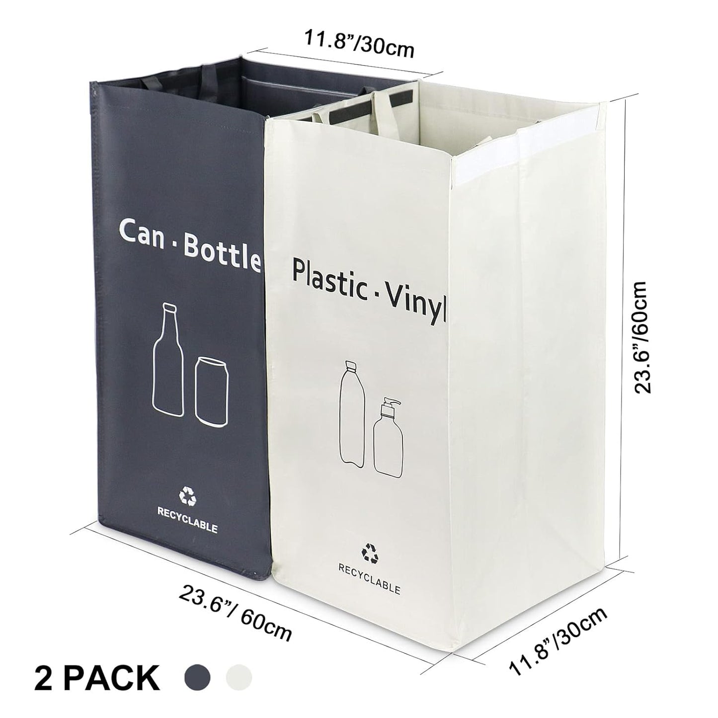 Recycling Bin, Separate Large Recycle Bins for Kitchen - Indoor Home Trash Bin, Recyclable Waste Trash Sorting Organizer, Durable, Washable, Affordable Recycle Bags, 2 Pack