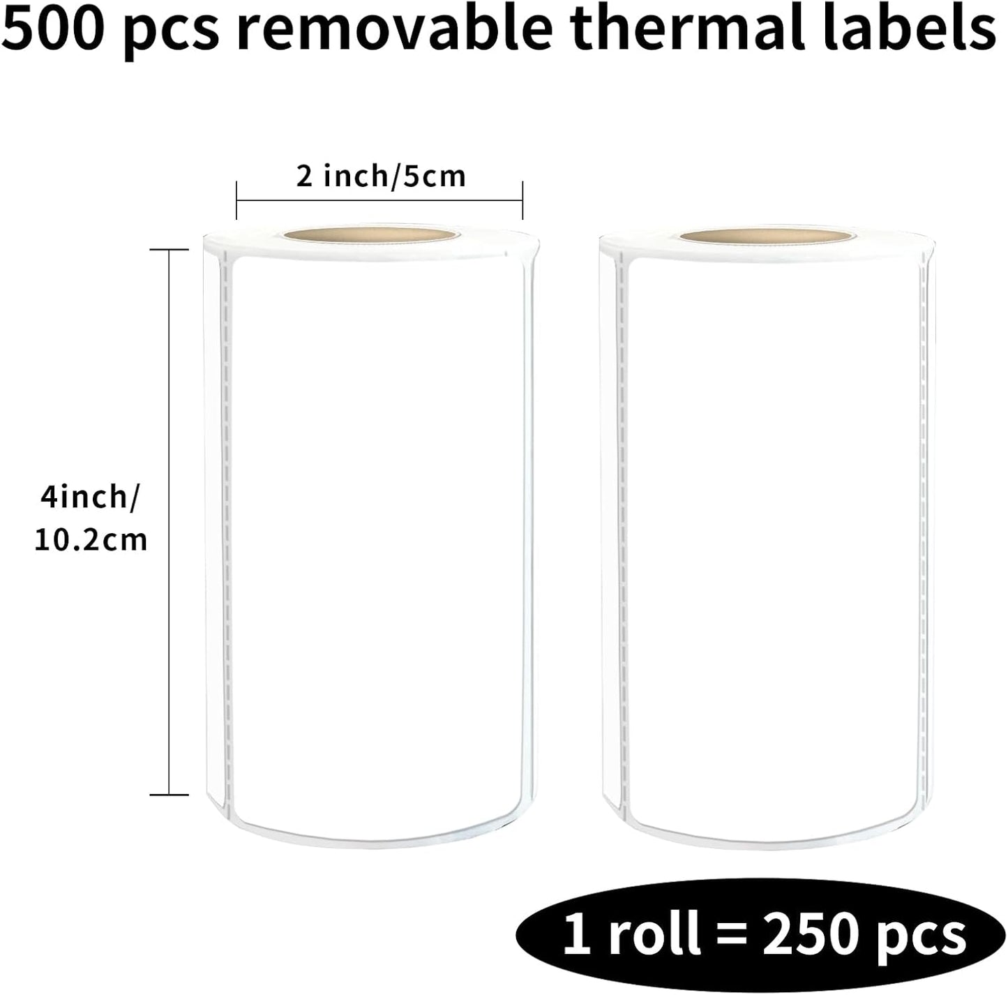 2×4 Inch White Removable Thermal Labels,Waterproof Thermal Label (250 Sheets per Roll,2 Rolls)