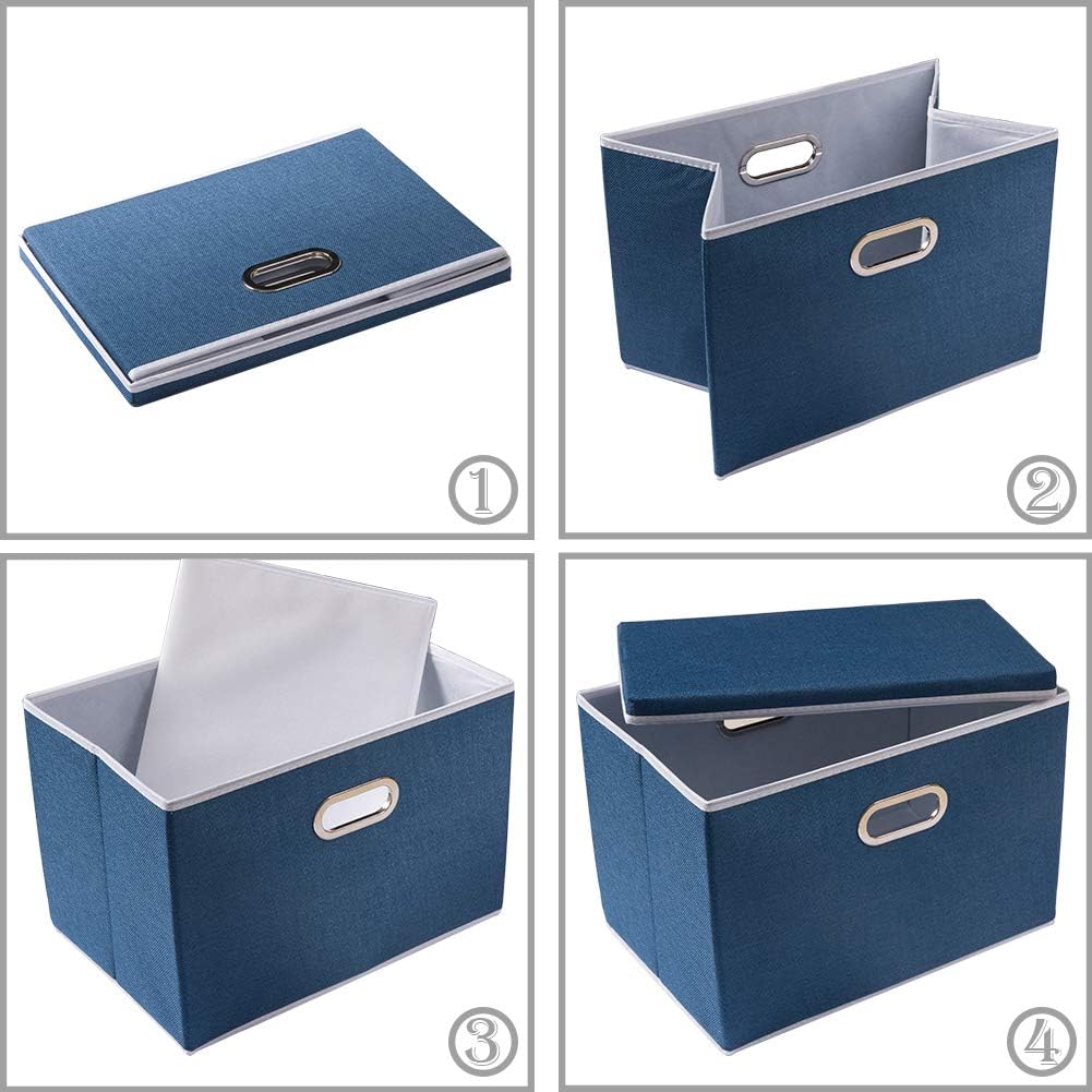 PRANDOM Large Collapsible Storage Bins with Lids [3-Pack] Fabric Foldable Storage Boxes Organizer Containers Baskets Cube with Cover for Home Bedroom Closet Office Royal Blue(17.7x11.8x11.8)