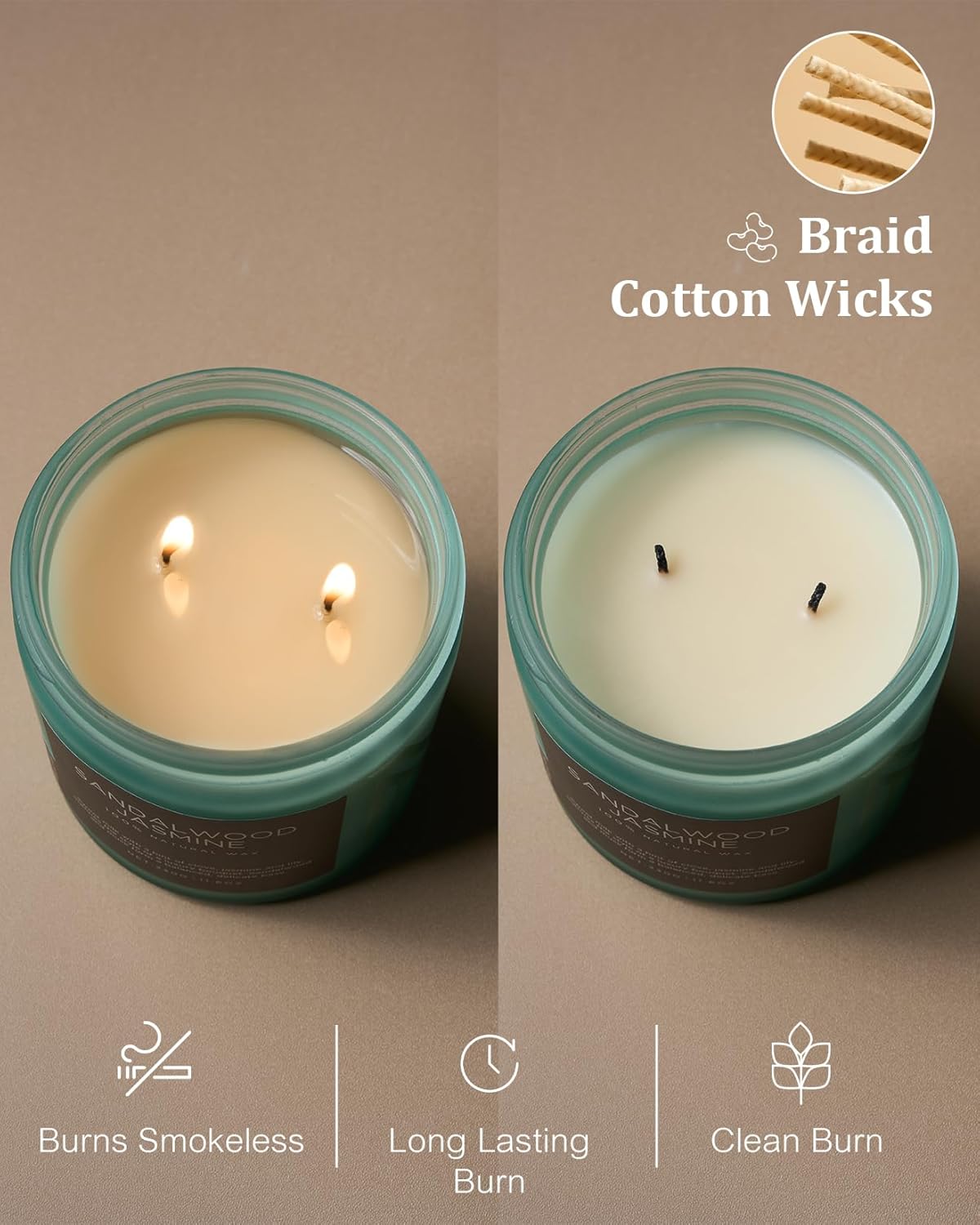 M&SENSE Sandalwood Jasmine Scented Candle, 11.6oz 70 Hours Burn Time Clean Non Toxic Natural Soy Wax Candle 2 Cotton Wick Home Decor for Mothers Day & Bathroom Bedroom