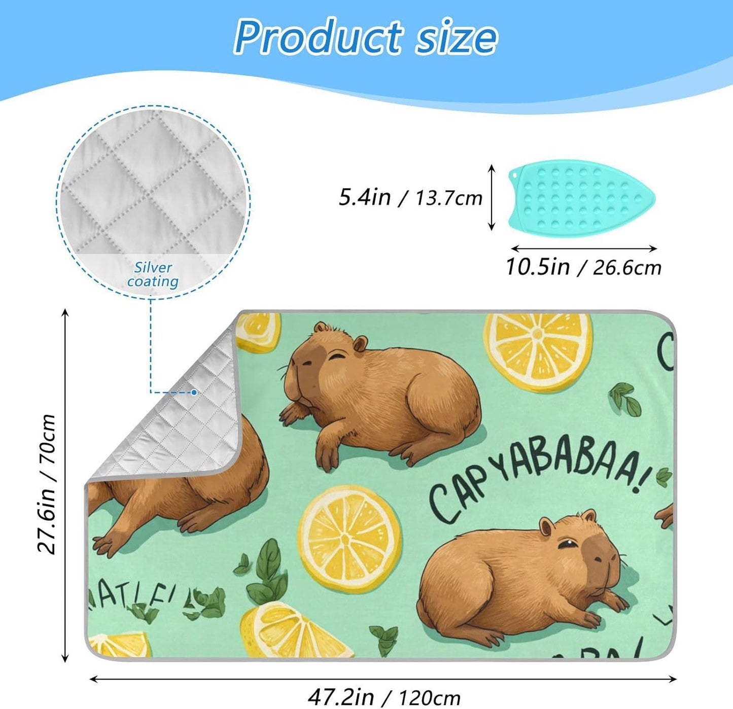 Mint Green Capybara Lemon Ironing Mat for Table top Portable Ironing Pad Blanket for Washer Dryer Countertop Travel