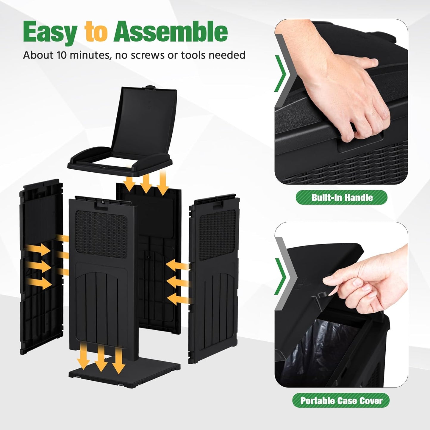 Flamaker 30 Gallon Trash Can, Resin Outdoor Garbage Can with Lid, Waterproof Hideaway Patio Waste Bins for Outside Use (2 Pack, Black)