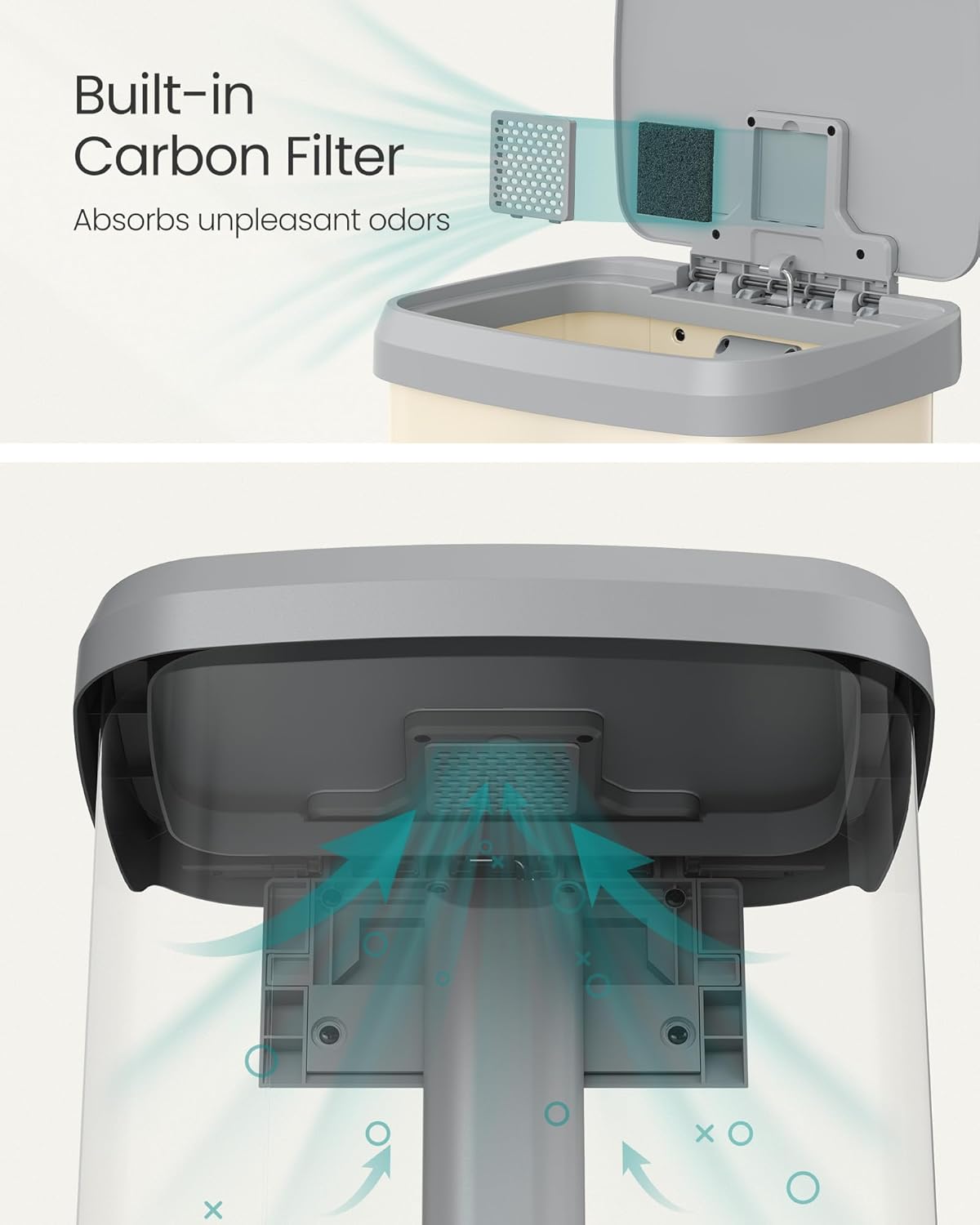 SONGMICS Kitchen Trash Can, 18-Gallon Stainless Steel Garbage Can, with Stay-Open Lid and Step-on Pedal, Soft Closure, Tall, Large and Space-Saving, Sand Beige and Dove Gray ULTB520A01