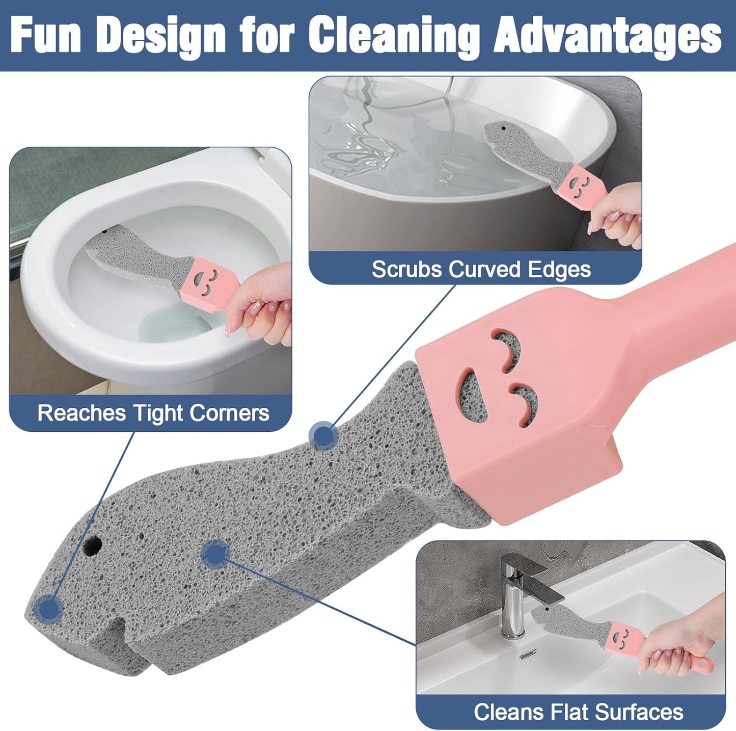 Navona 6 Pack Pumice Stone Scouring Sticks with 2 Universal Handles, Grey Pumice Stone for Cleaning Toilets, Bathrooms