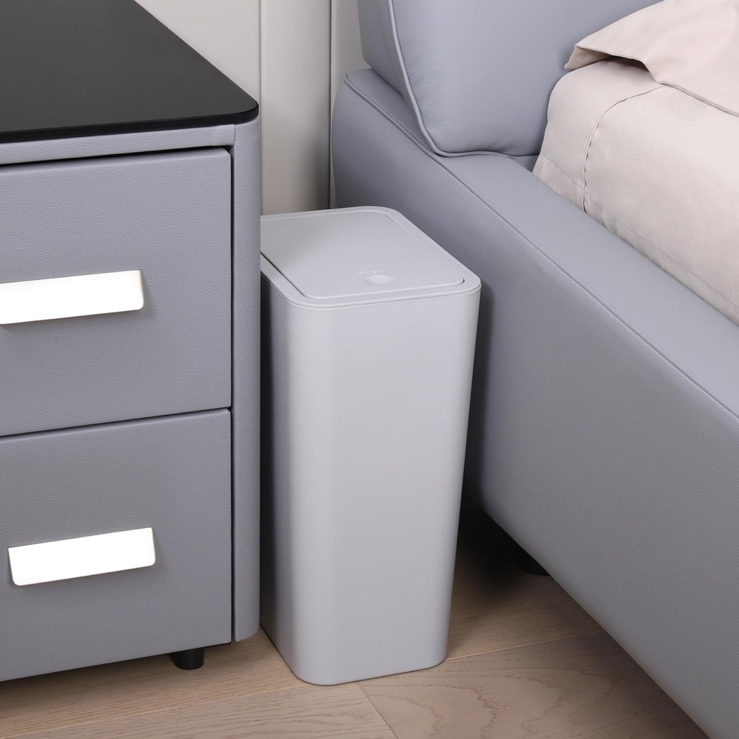 TIPGO Bathroom Trash Can with Lid, 10 Liter/ 2.6 Gallon Slim Garbage Can, Small Trash Bin Waste Basket with Pop-Up Lid for Kitchen, Bedroom, Living Room, Office (Grey)