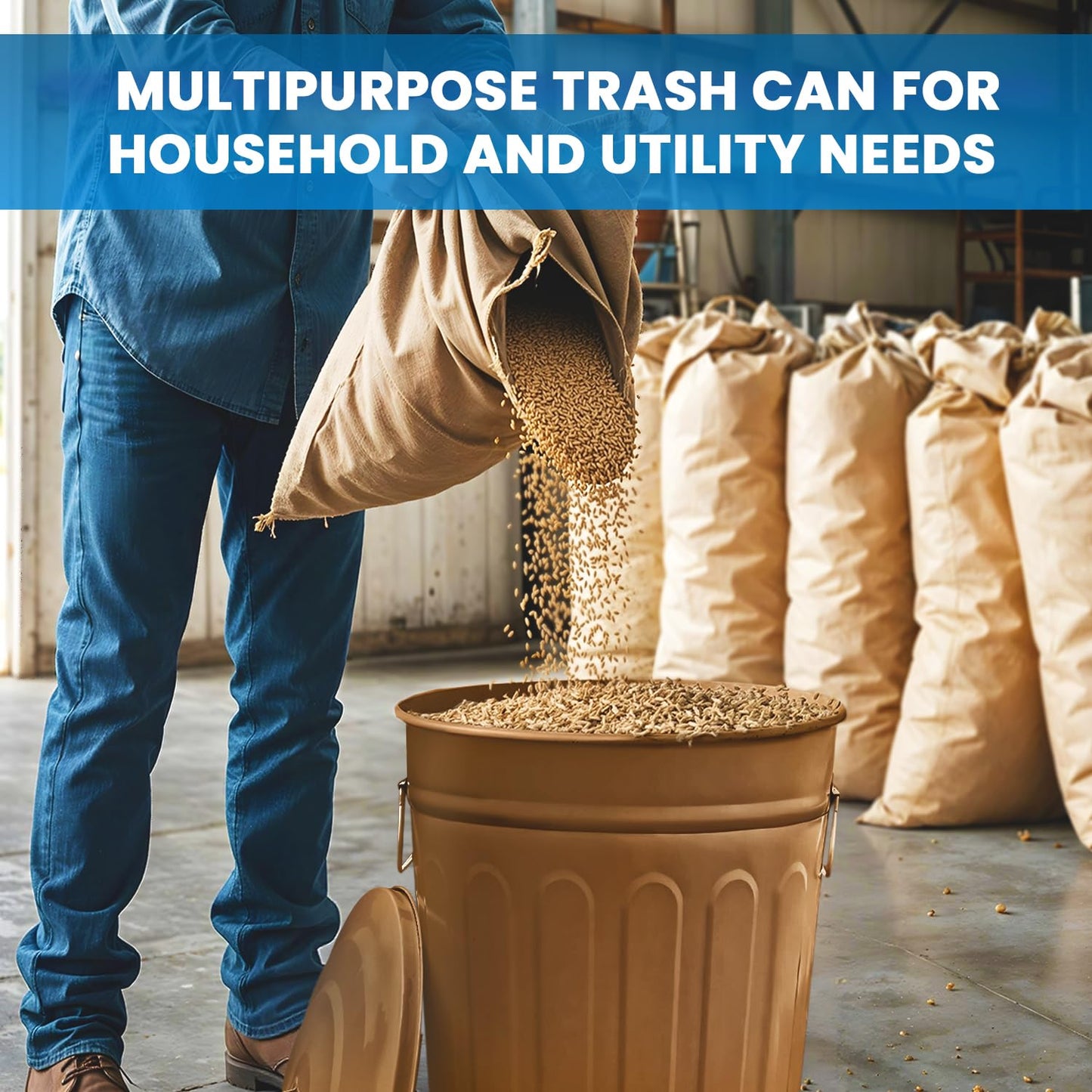 Plexon Round Trash Can 13 Gallon, Vintage Metal Outdoor Trash Can with Lid, Retro Farmhouse Garbage Container, Old School Modern Ash Bucket, Copper 2 Pack