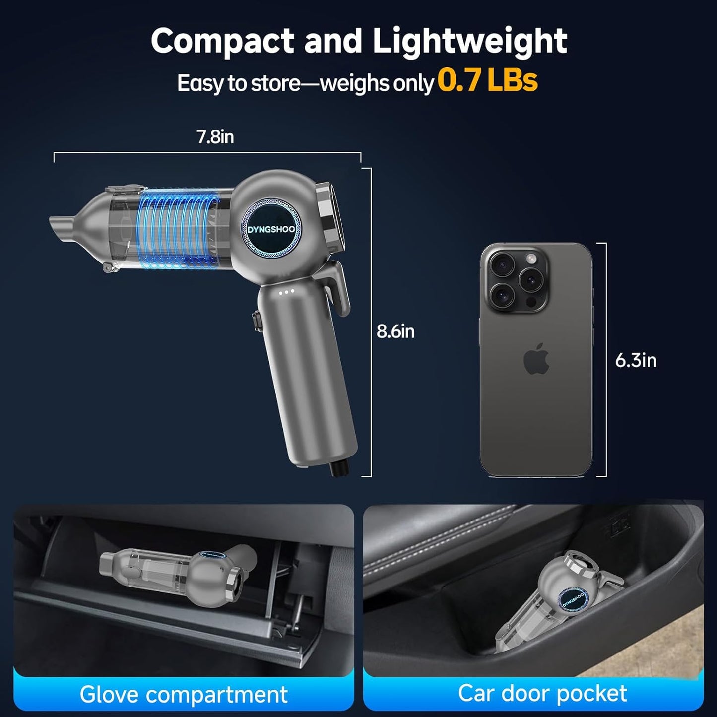 Car Vacuum Portable Cordless 20000PA High Power Mini Vacuum Cleaner 4-in-1 Compressed Air Duster Air Blower Pump Hand Held Vacuum with Brushless Motor for Car (One-Touch Dust Release - Gray)