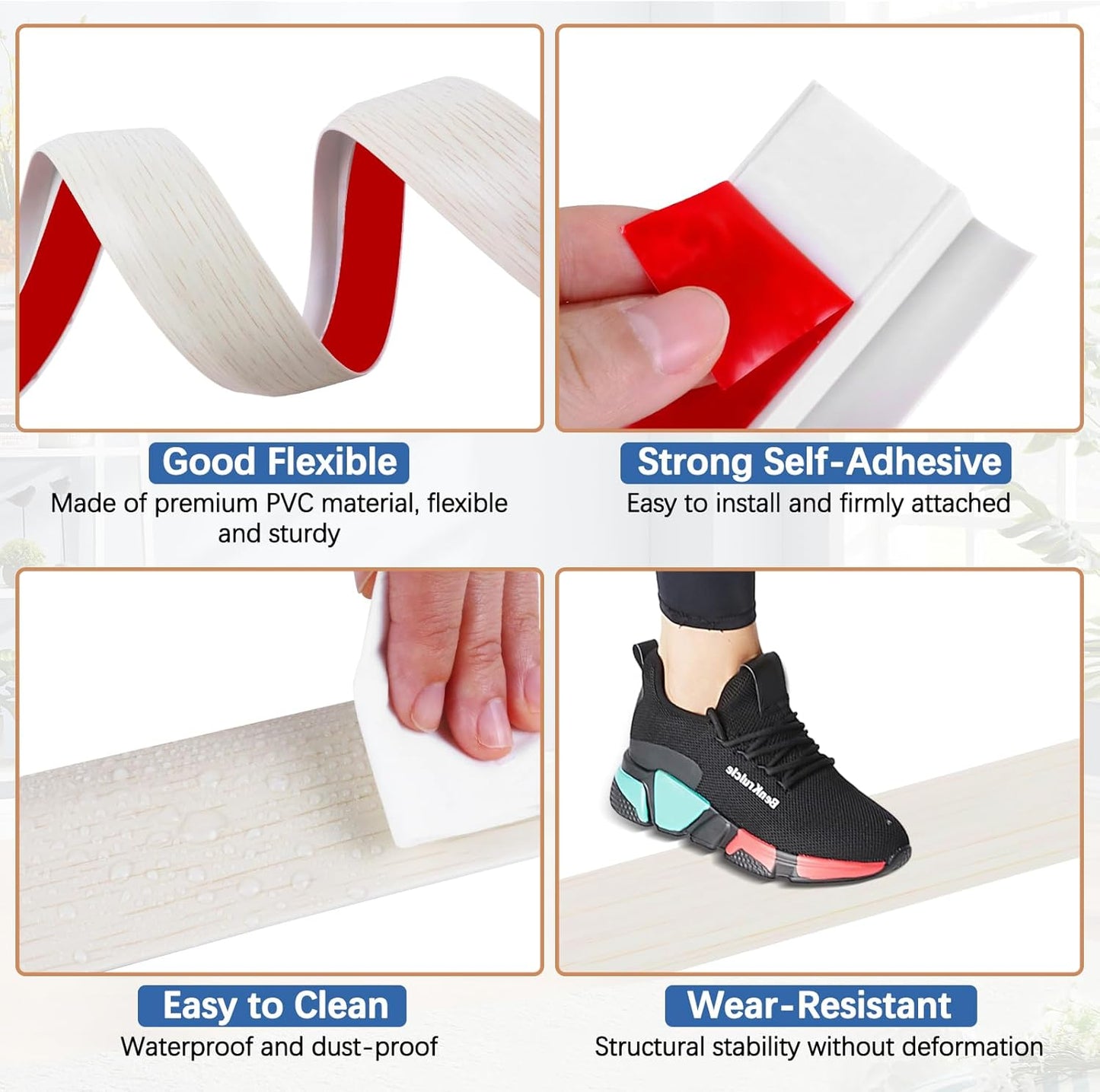 Vinyl Door Threshold Flooring Transition Strip Self Adhesive Carpet Edging Strip for Laminate Doorway Edge Threshold from 1/5" to 2/5" (Beige Wood Grain, 3.3 Ft)