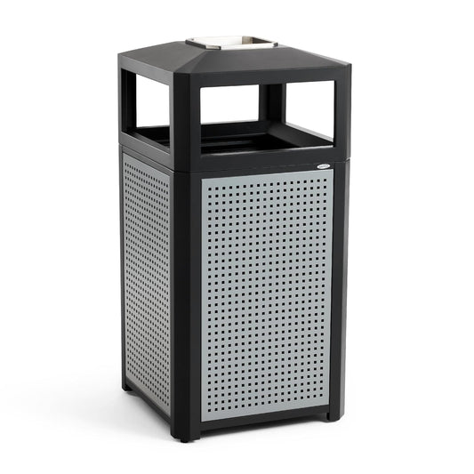 Safco Evos Steel Trash Can, 38 Gallons, Indoor and Outdoor Use, Commercial Garbage Can with Plastic Liner and Ashtray