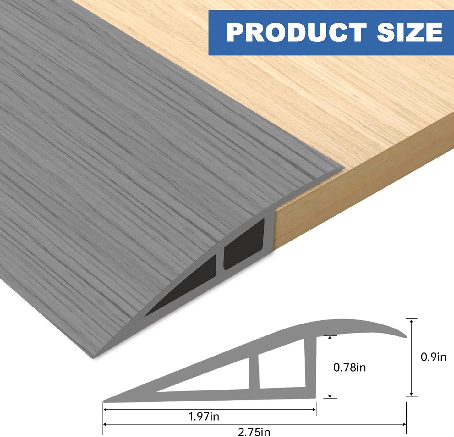 Vinyl Door Threshold Flooring Transition Strip Self Adhesive Carpet Edging Strip for Laminate Doorway Edge Threshold from 3/5" to 4/5" (Light Gray Wood Grain, 10 Ft)