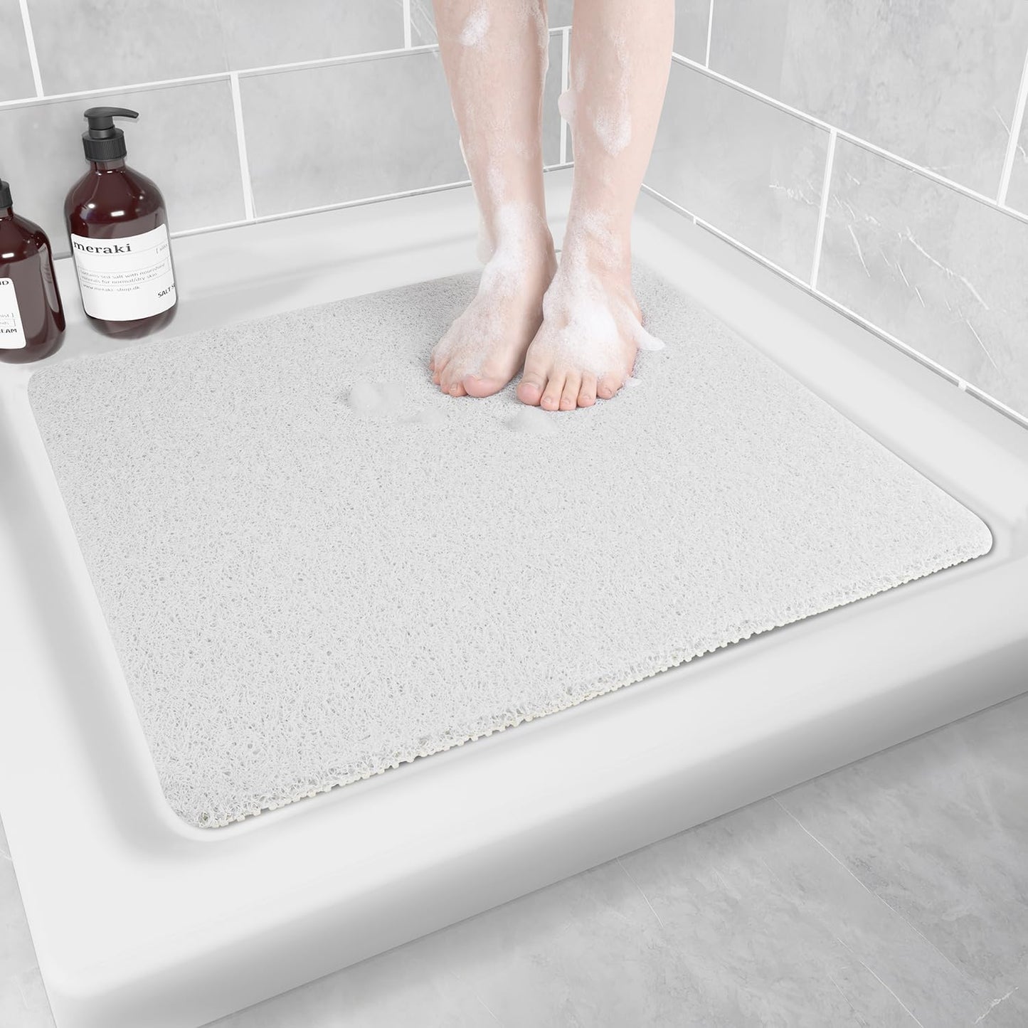 Non-Slip Bathtub Mat, Anti Slip Shower Mat, Fast Drying Bathtub Mats, Foot Scrubber Mat, Anti Slip Mat for Tub, Floor, Bathroom, Kitchen, Home, Hotel (White 24"×24")
