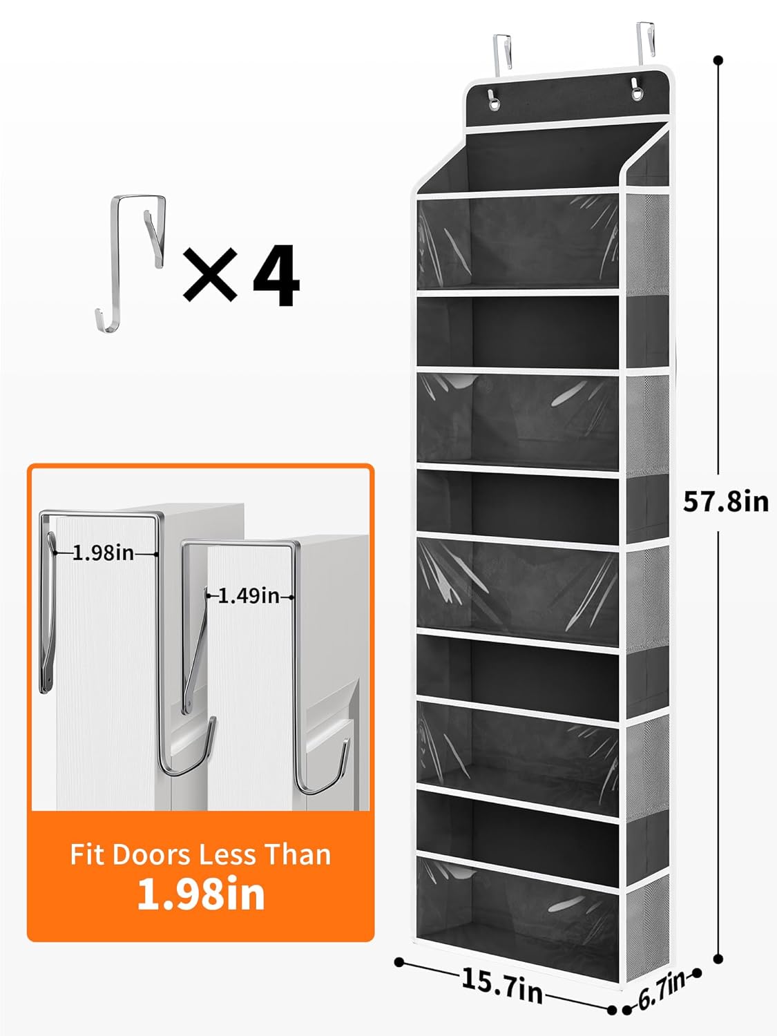 JARLINK 2 Pack Toy Stuffed Animal Storage, Over The Door Organizer W/Clear View Windows, 44lb Load, Baby Toy Storage Organizer for Nursery, Kid Bedroom, Newborn Baby Essentials (Black)