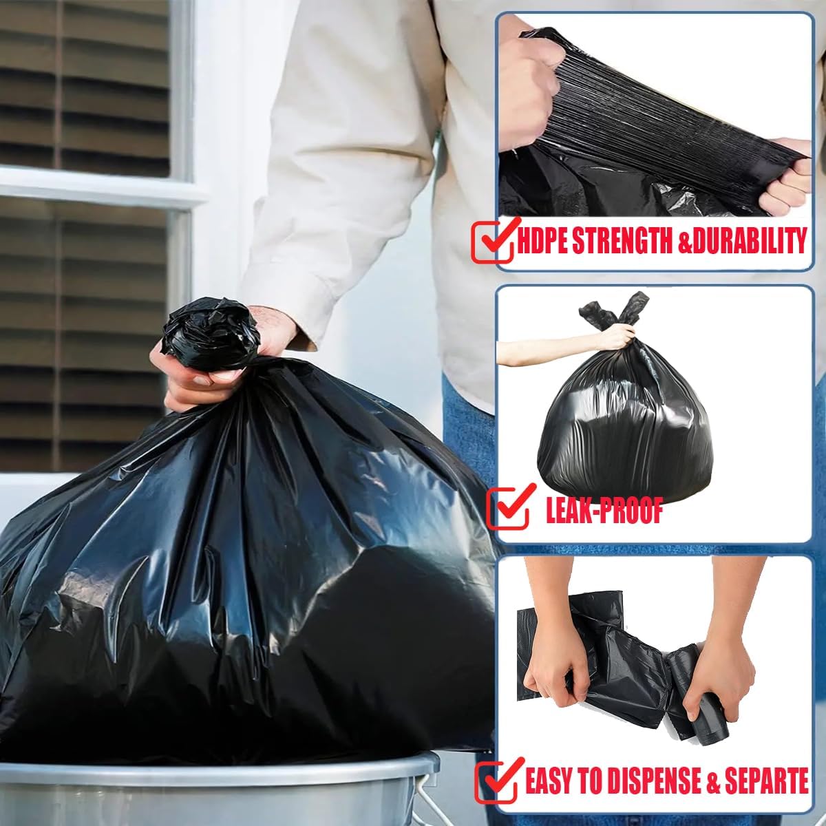 33 Gallon Trash Bags, 50 Count, Black Garbage bags, Multi-purpose Trash Can Bin Liners for Home Commercial, Outdoor, Construction, Industrial, Janitorial, Municipal, Lawn, Leaf