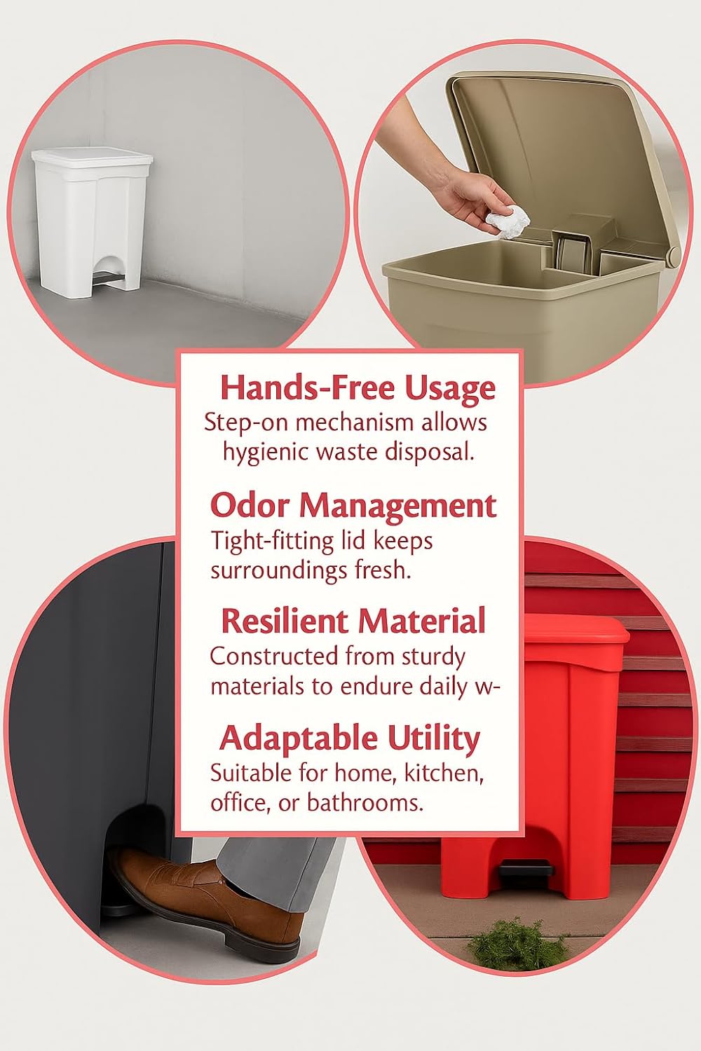 PRO&Family Step-On Trash Can with Lid, Plastic Waste Bin, Foot Pedal Operation (Gray, 12 Gallon)