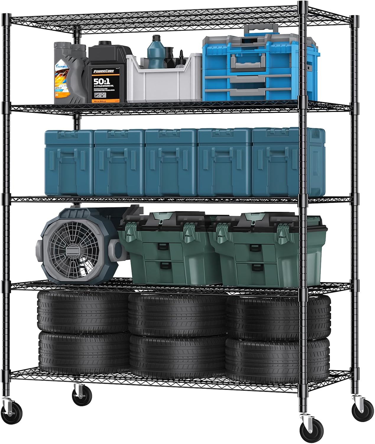 Himimi 5 Tier Wire Shelving with Wheels Heavy Duty Height Adjustable Metal Shelves for Storage, Commercial Grade Steel Utility Wire Rack for Kitchen Garage Pantry Organization-24×48×82, Black