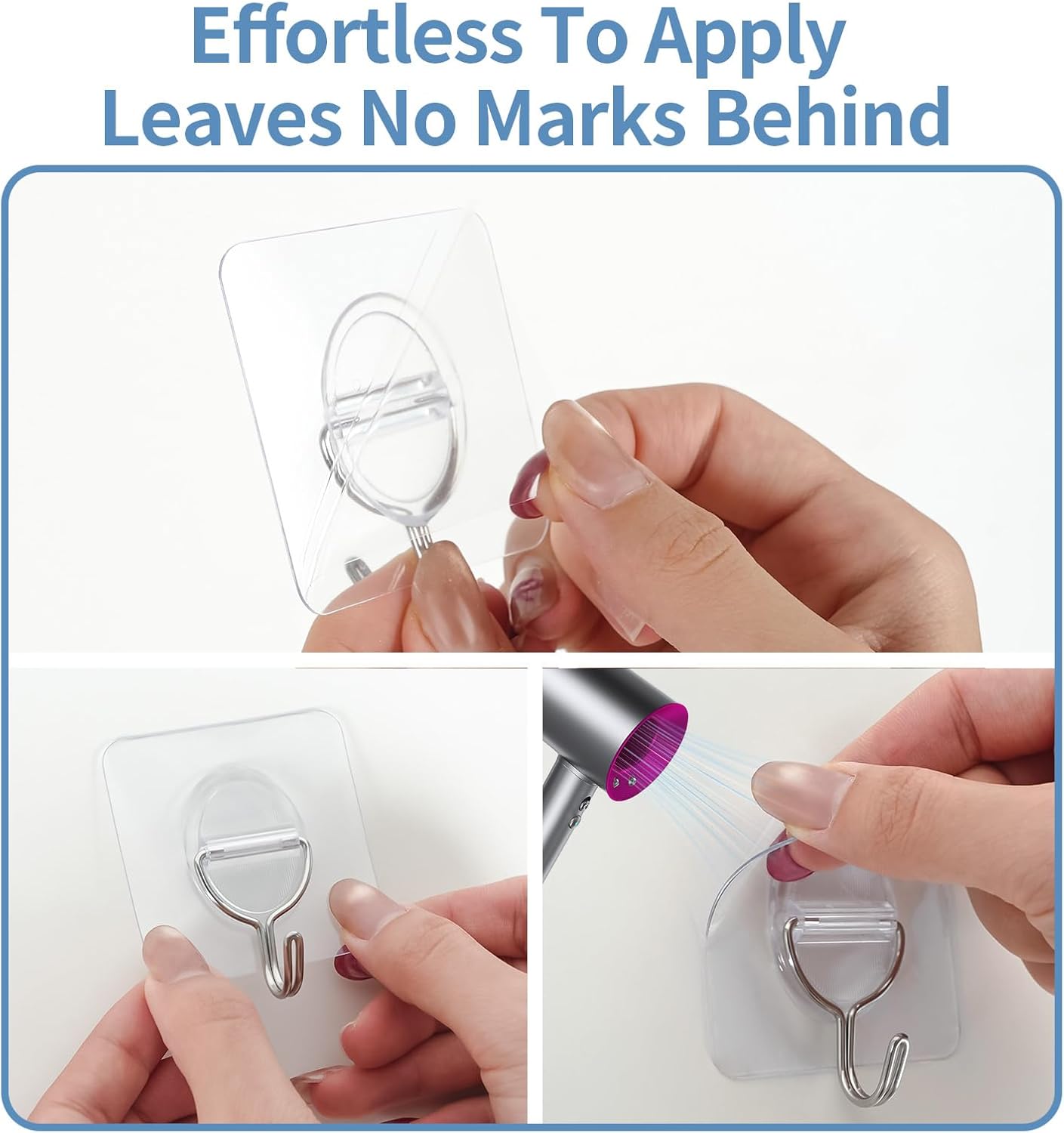 Adhesive Wall Hooks No Damage, Stick On Hooks for Hanging 10 Pack - Transparent Stainless Steel 5KG Heavy Duty, Waterproof Removable (5x5cm) Kitchen Bathroom Office, Ganchos para Pared (XL)