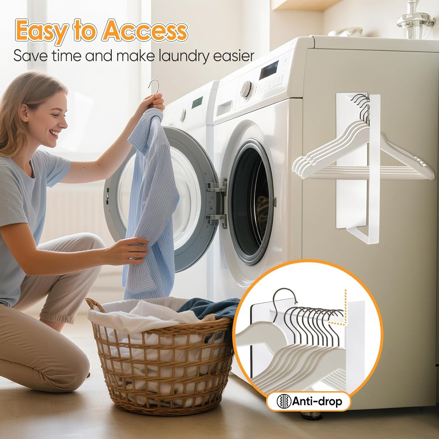 Magnetic Hanger Organizer, Strong Magnetic Hanger Holder for Washing Machine Dryer, Laundry Room Organization Space Saving Hanger Storage Rack Stacker, White