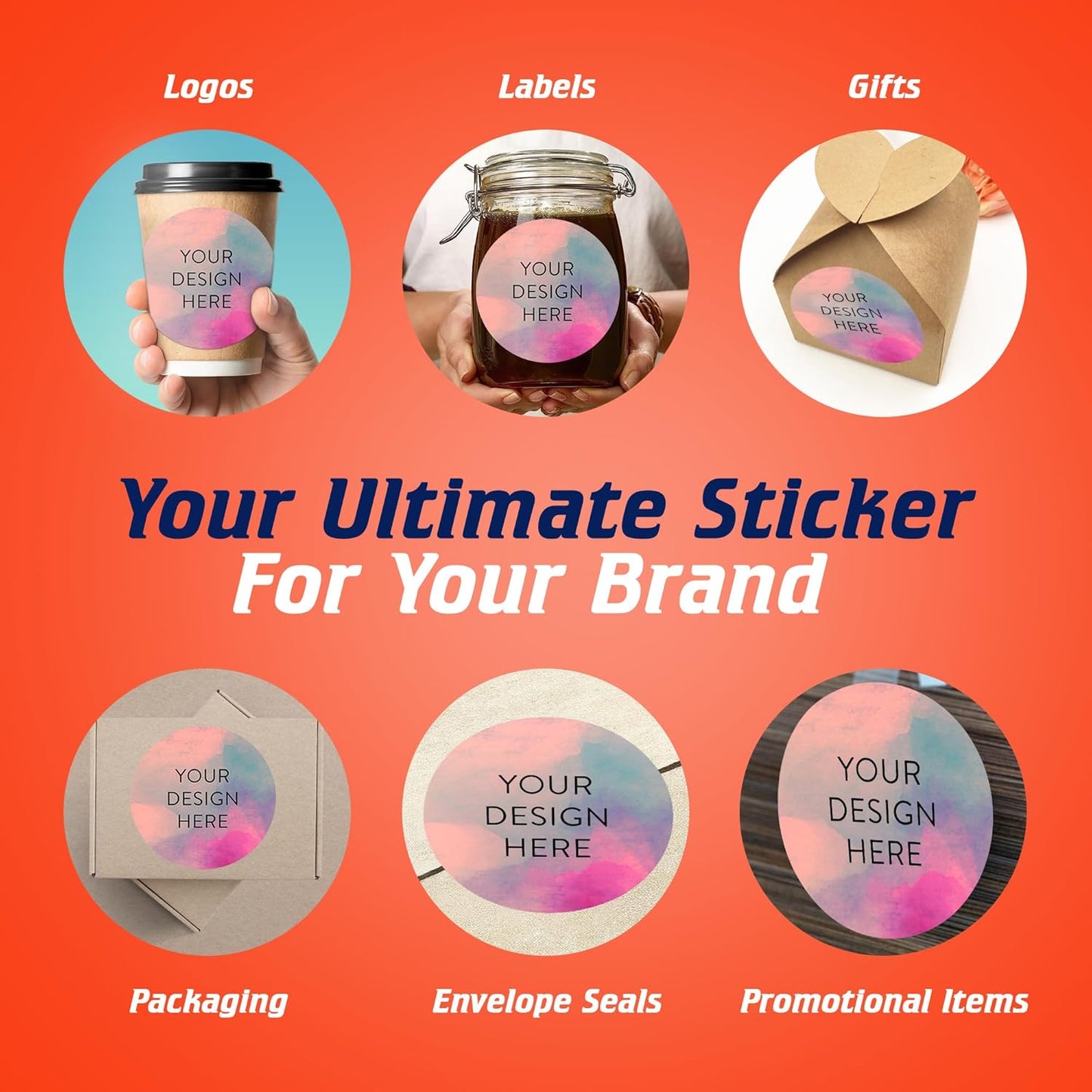 100 Custom Vinyl Stickers - Upload Your own Image, Text, Design, Logo - Personalized Logo Labels for Handmade, Packaging, Bottle, Jars, Candle, Brand Stickers (Rose, 6x6)