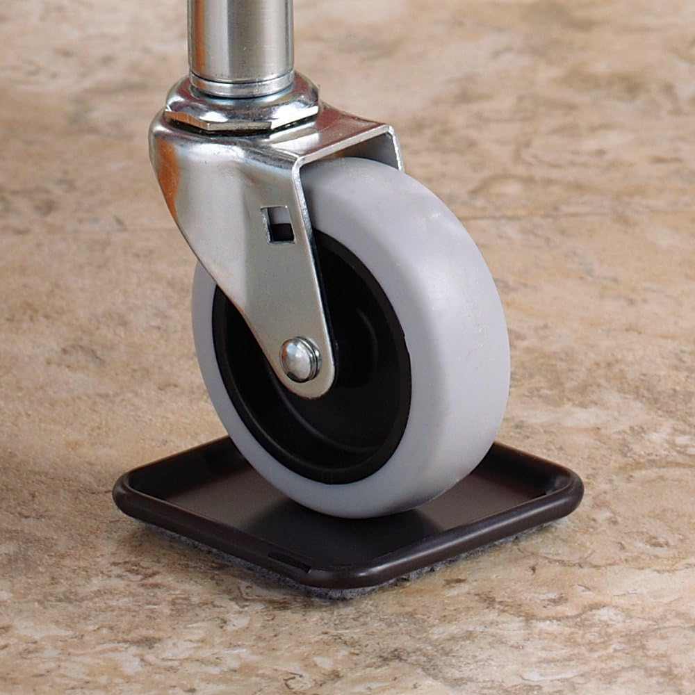 SoftTouch 2 1/2" Square Reusable Carpet Bottom Furniture Caster Cups to Protect Hardwood, Tile or Laminate Floors, Brown/Gray (4 Pack)