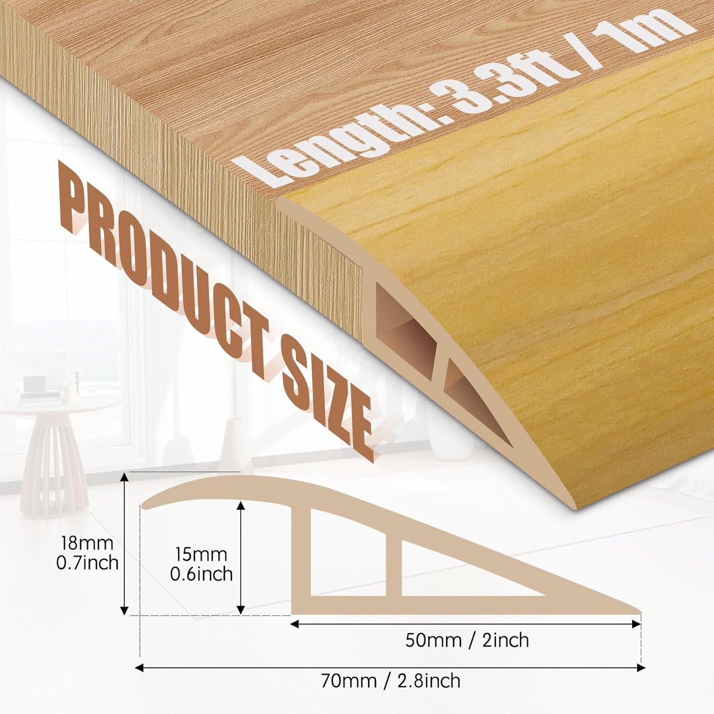 Floor Transition Strip Door Threshold 39" Floor Transition Reducer Trim on The Edges Threshold Strip Self Adhesive Suitable for Doorways, Tiles, Carpet