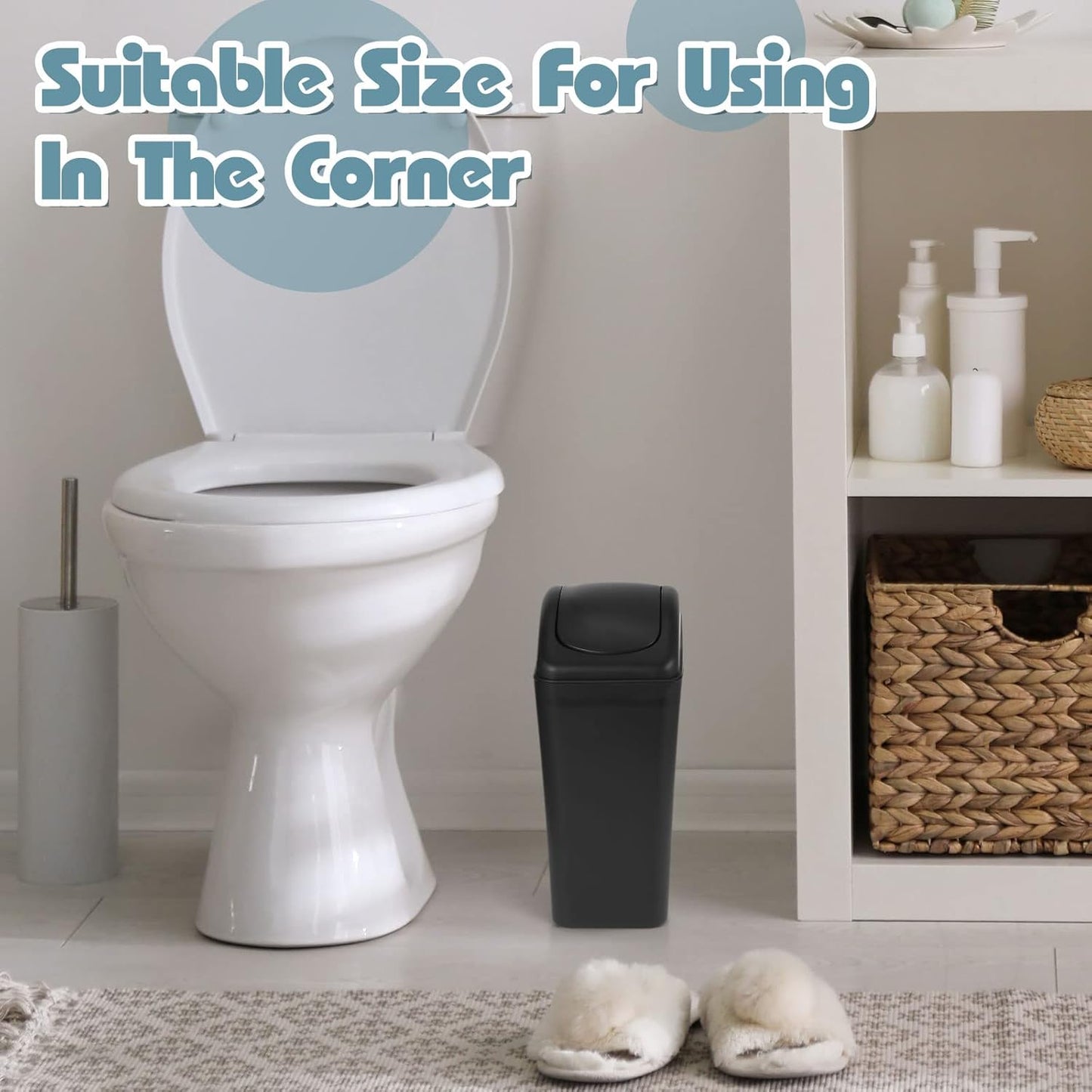 Hoolerry 8 Pcs 3 Gallon/12 Liter Small Trash Can Plastic Kitchen Garbage with Lid Small Trash Bin for Bathroom Office Bedroom Kitchen Waste Outdoor (Black)