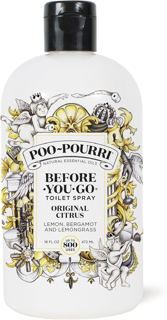 Poo-Pourri Before-You-Go Toilet Spray Refill, Original Citrus, 16 Fl Oz, Up to 800 Uses, Bathroom Odor Deodorizer with Essential Oils for Home or Work, Lemon, Bergamot and Lemongrass Scent