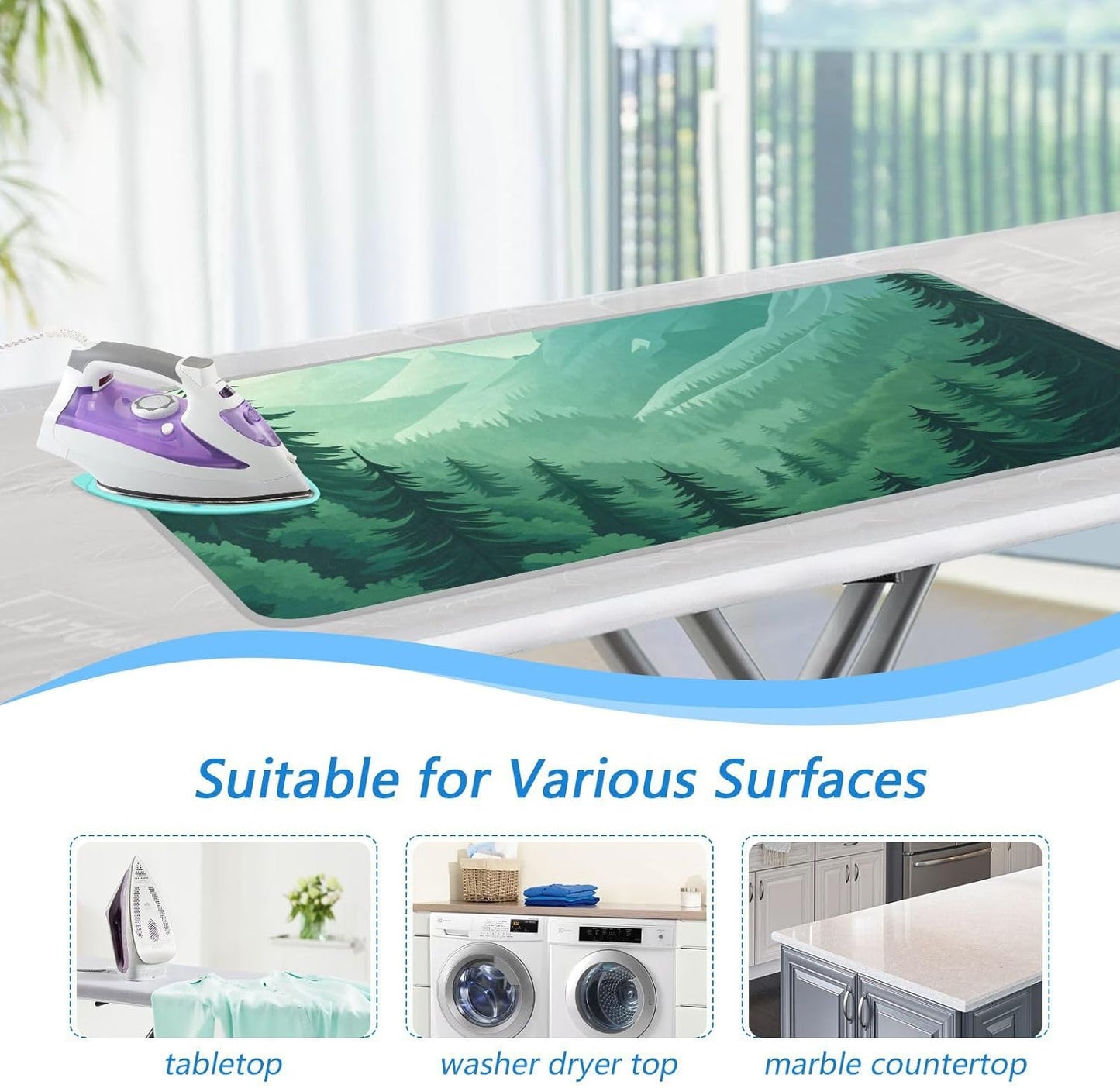 Mountain Forest Trees Green 02 Ironing Mat for Table top Portable Ironing Pad Blanket for Washer Dryer Countertop Travel