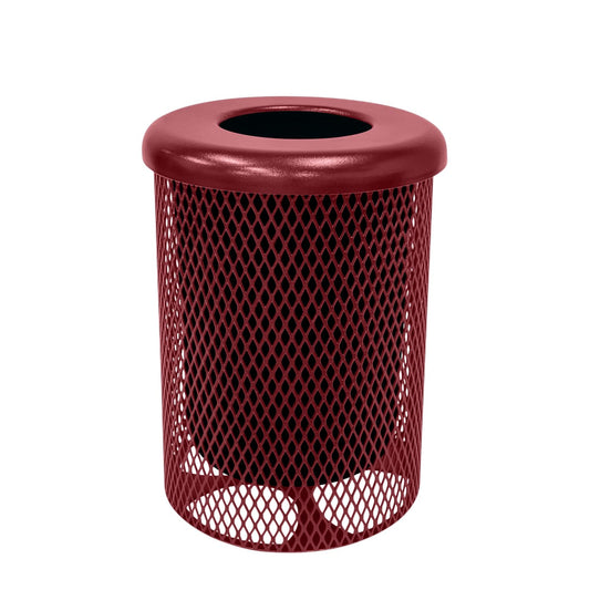 COATEDOUTDOORFURNITURE RFT-BUR Heavy Duty 32 Gallon Round Trash Receptacle, Liner Included, Burgundy with Black Flat Top, Made in America