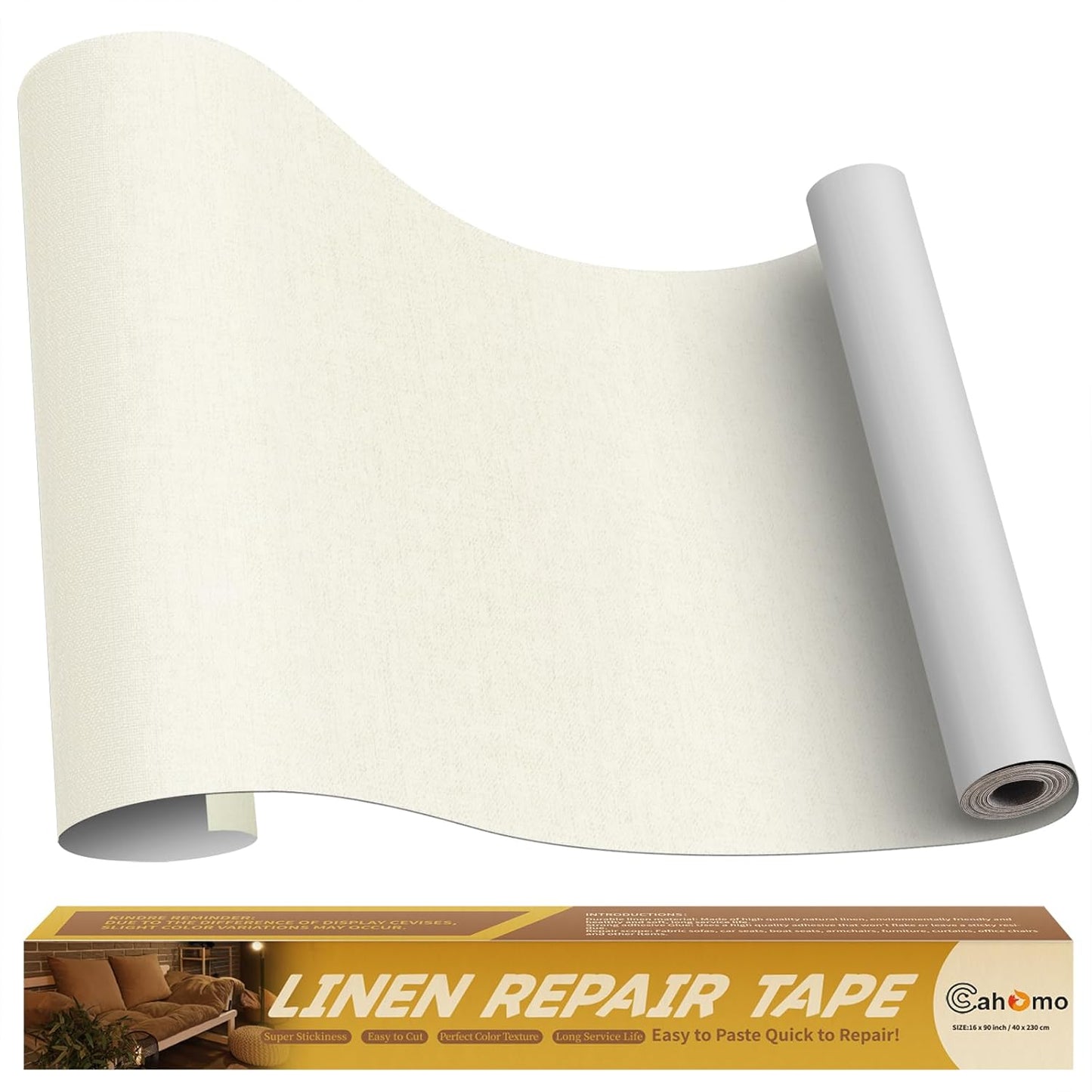 Linen Repair Tape 16x90 inch, Self Adhesive Fabric Patches, Linen Patch Tape Kit, Fabric Repair Tape for Couch Sofas, Headboards, Chairs, Pillows, Curtains, Couches - Beige