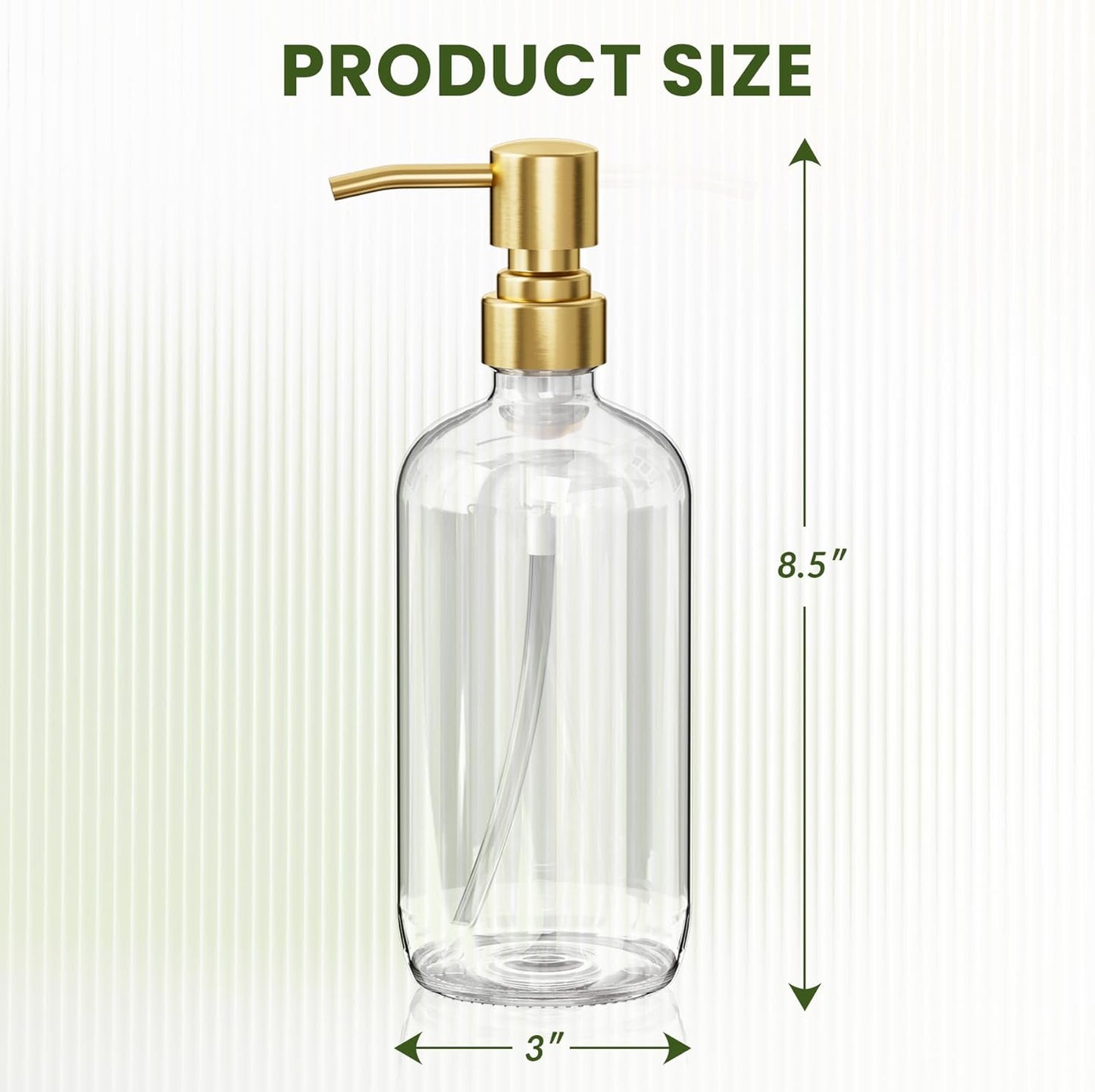 AmazerBath Soap Dispenser, 2 Pack Glass Soap Dispenser with Pump Stainless Steel, 17 Oz Clear Gold Hand Soap Dispensers for Bathroom and Kitchen