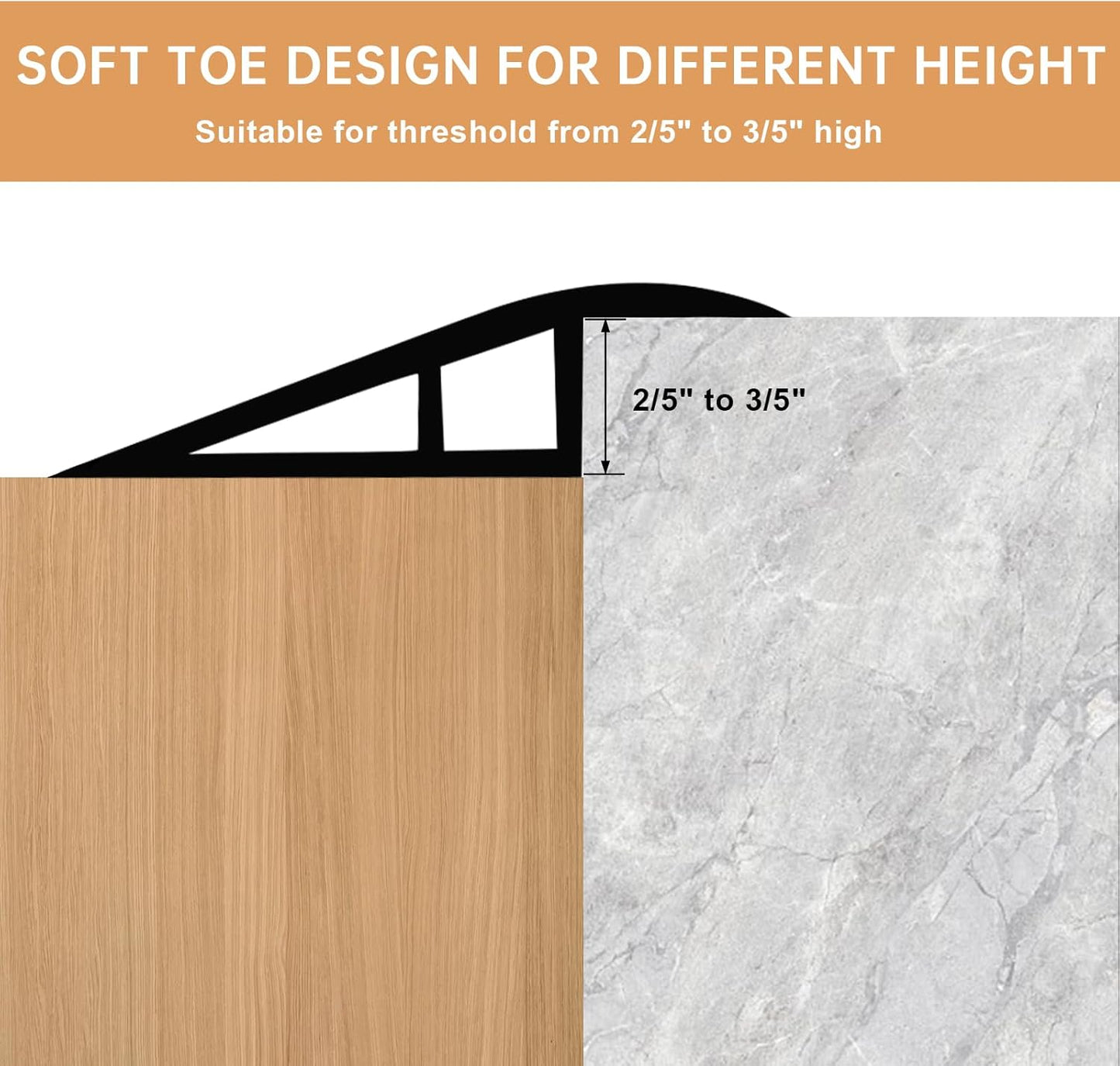 Vinyl Door Threshold Flooring Transition Strip Self Adhesive Carpet Edging Strip for Laminate Doorway Edge Threshold from 2/5" to 3/5" (Grayish Brown Wood Grain, 3.3 Ft)