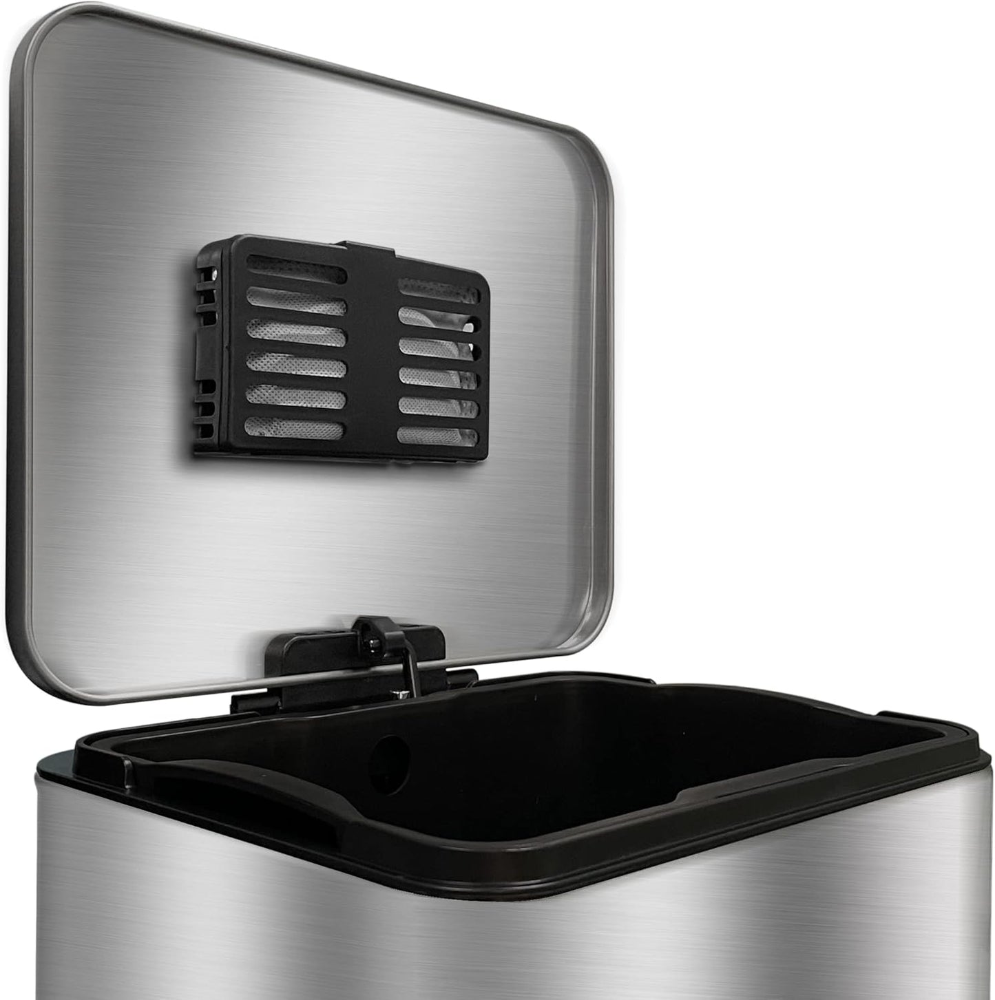 Activated Charcoal Odor Absorbing Filter Refill Deodorizer Compatible with iTouchless Trash Cans 8 Gallon and Larger (4 Large Filters+ 1 Compartment) (Black)