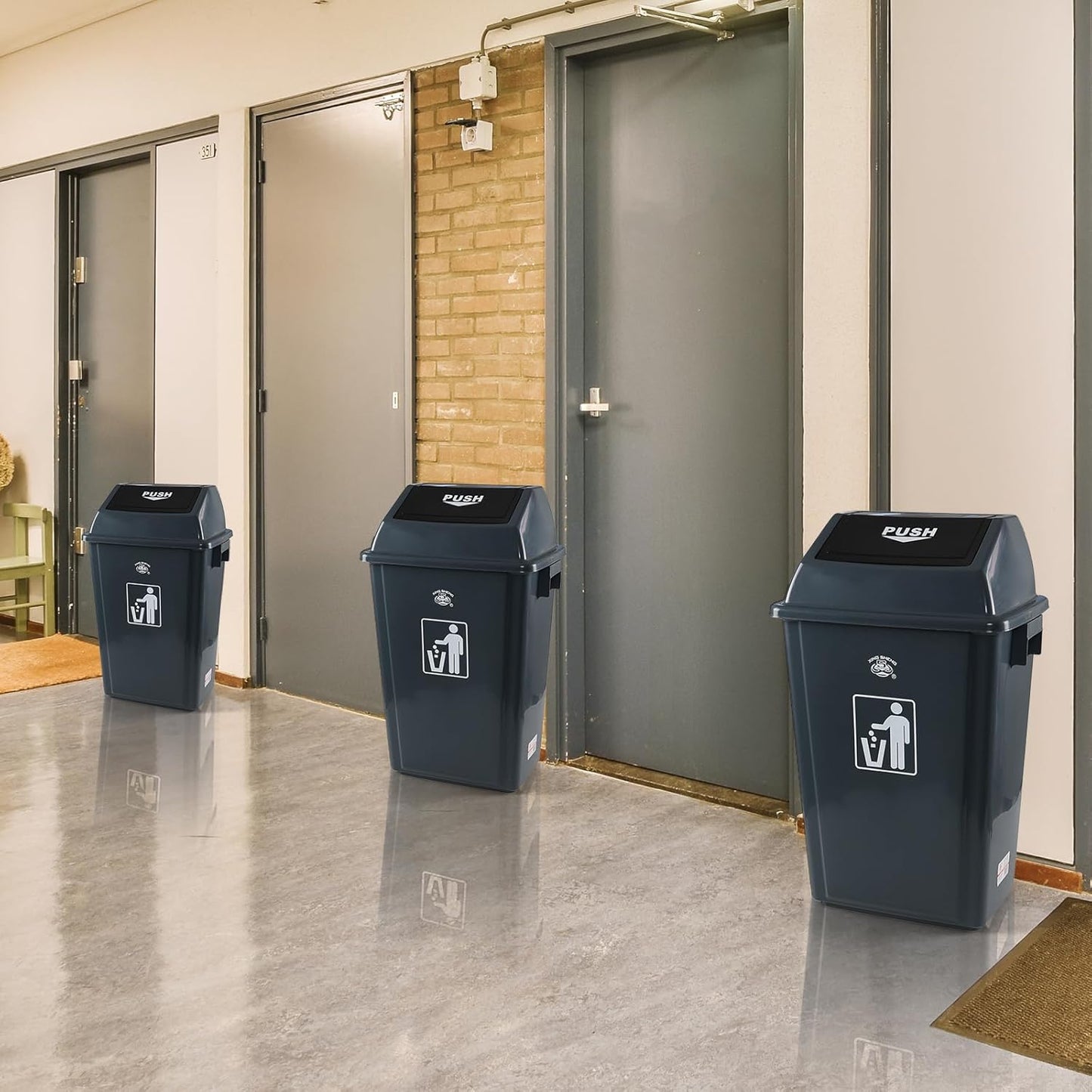 4 Pack 18 Gal Plastic Garage Can with Swing Lid, Heavy-Duty Recycle Bin, Trash Can/Waste Container for Backyard/Garage/Outdoor