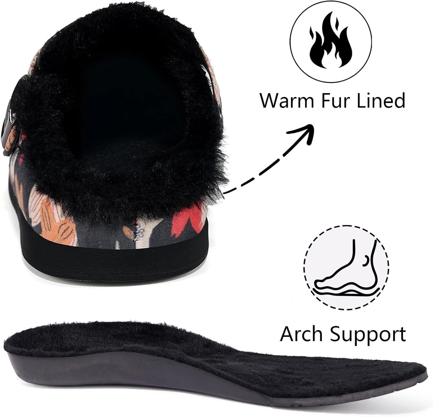 Fur Lined Clogs for Women Men Suede Winter Slippers Arch Support Slip on Mules Potato Shoes with Removable Cushion Footbed Warm Home House Shoes