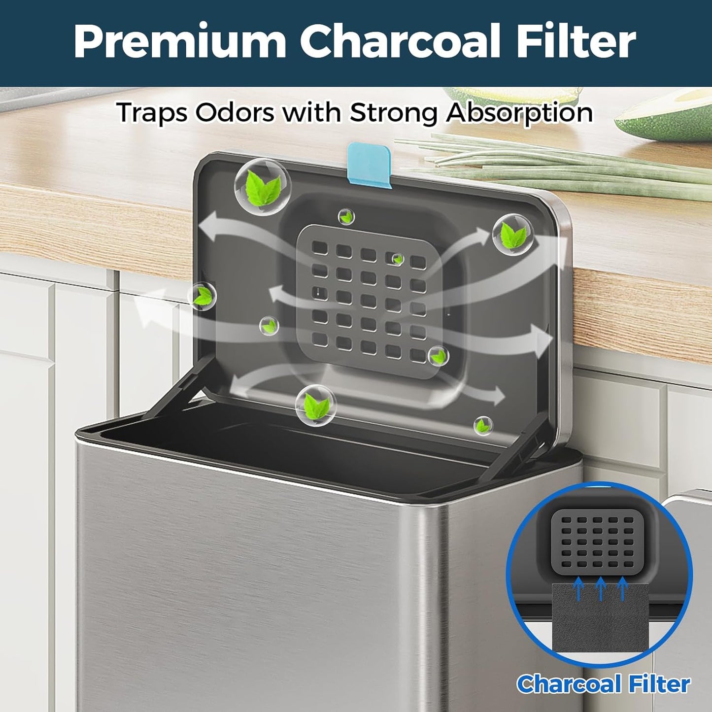 Stainless Steel Hanging Trash Can with Lid and Inner Bucket, 2 Gallon Kitchen Compost Bin for Counter Top, Under Sink or Wall Mount, Small Garbage Can for Cupboard/Bathroom/Bedroom/RV