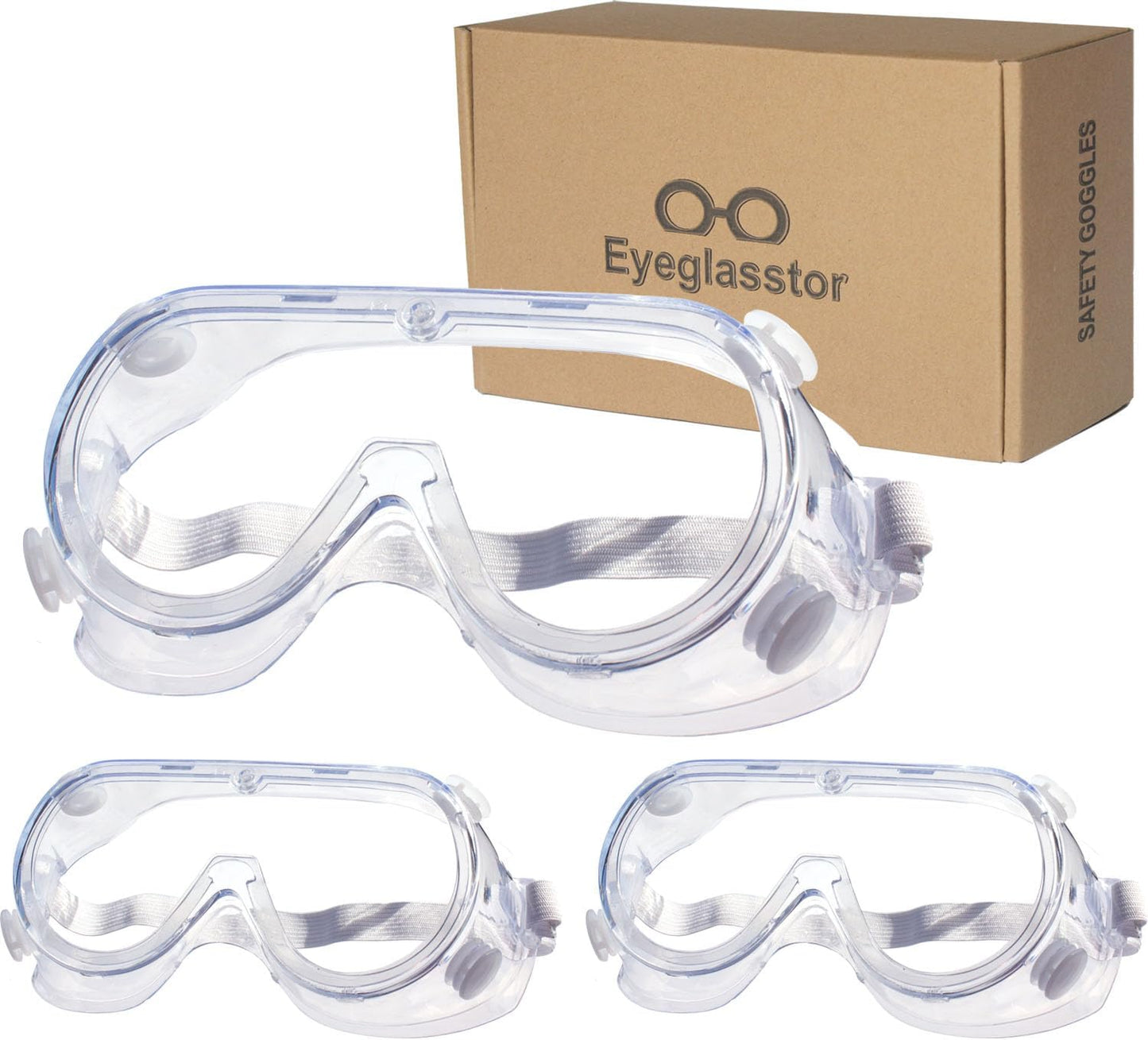 3 Pack Safety Goggles Protective Adjustable Goggles Over Glasses Splash Eye Protection Adjustable For Lab Construction Worker Onion Cutting Clear Lens Eyewear White