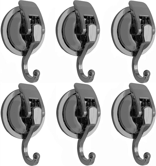 Heavy Duty Suction Cup Hooks for Shower, Bathroom Robe - Vacuum Glass Hooks, Reusable, No Hole Punched, for Garland Decoration (Silver Grey, 6 Pack)