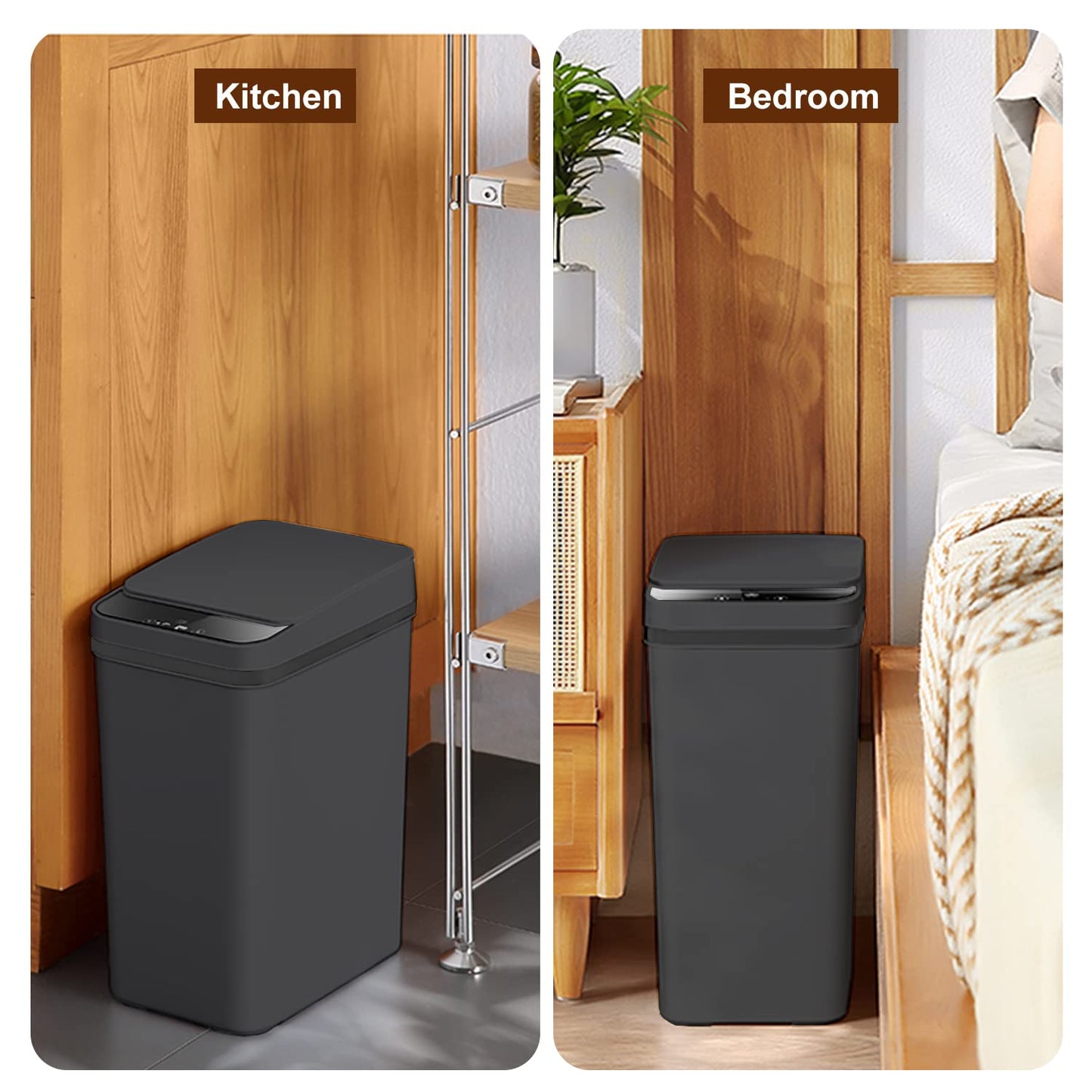 Yatmung Touchless Bathroom Trash Can - 2.5 Gallon Smart Trash Can Sensor Motion - Skinny Trash Bin with Lid - Electric, Narrow, Plastic, Auto Open - Small Slim Automatic Garbage Can (Black)