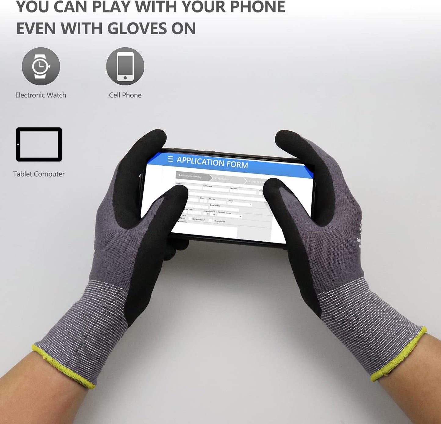 LOCCEF Work Gloves MicroFoam Nitrile Coated-6 Pairs,Seamless Knit Nylon Gloves,Gray Work gloves