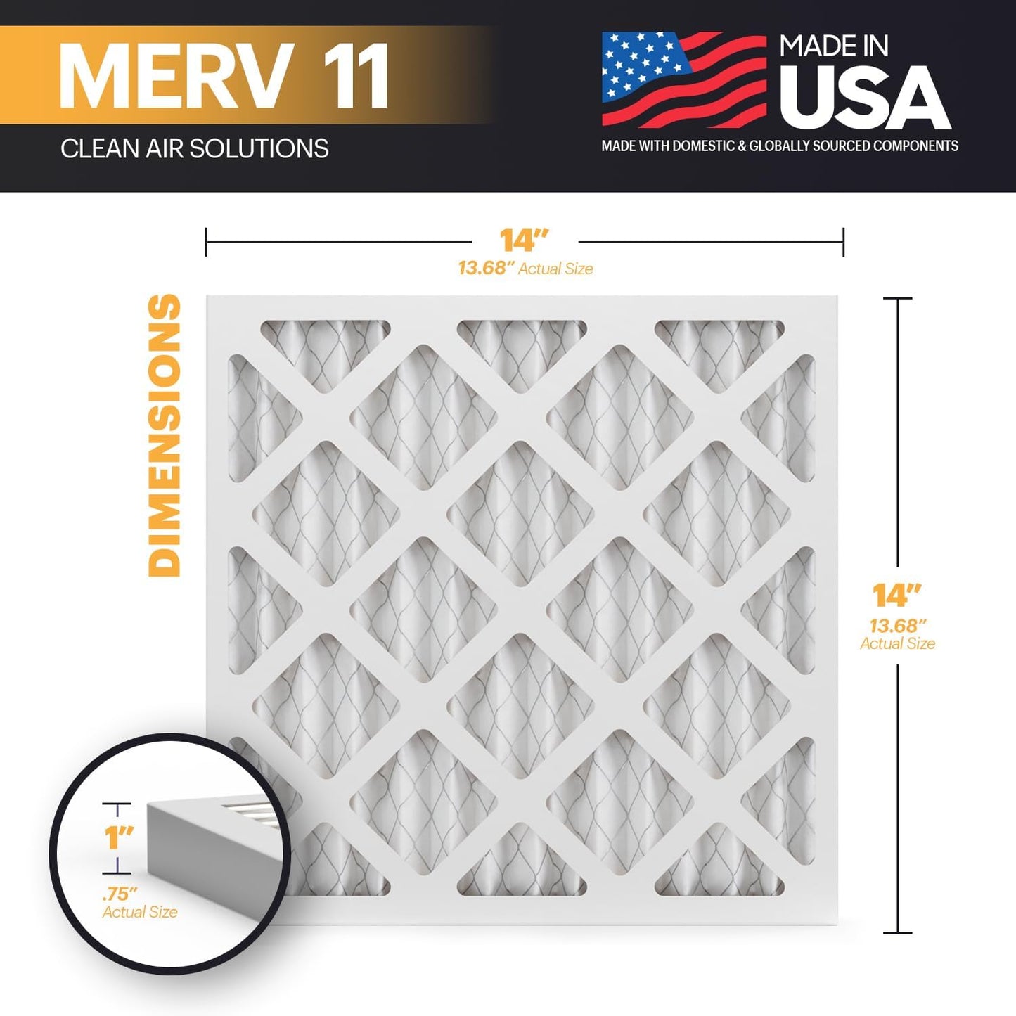 BNX TruFilter 14x14x1 Air Filter MERV 11 (6-Pack) - MADE IN USA - Allergen Defense Electrostatic Pleated Air Conditioner HVAC AC Furnace Filters for Allergies, Dust, Pet, Smoke, Allergy MPR 1200 FPR 7