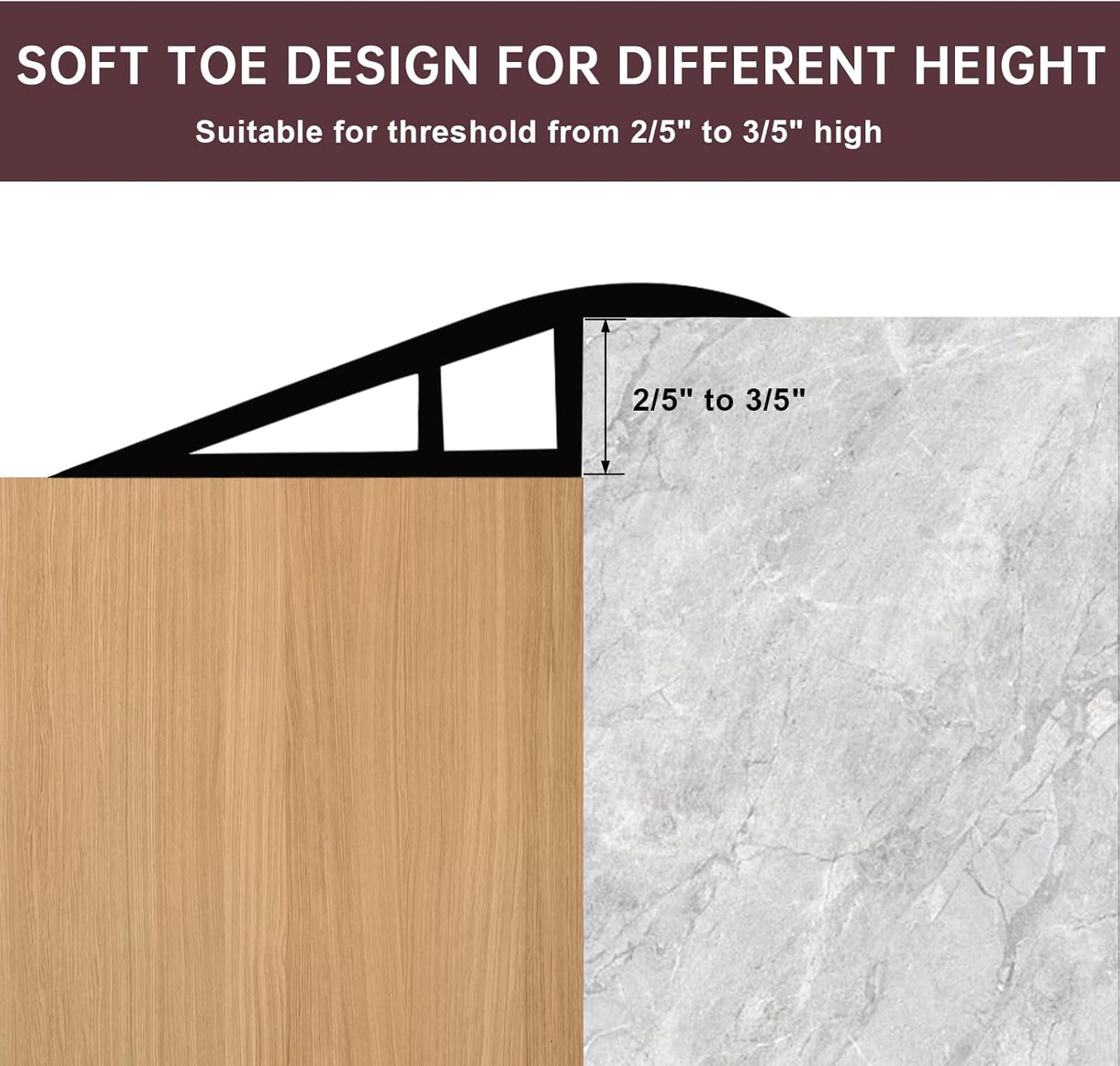 Vinyl Door Threshold Flooring Transition Strip Self Adhesive Carpet Edging Strip for Laminate Doorway Edge Threshold from 2/5" to 3/5" (Coffee, 6.6 Ft)