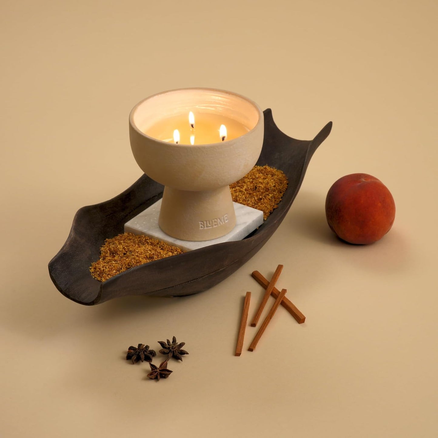 New BLUEME Wellness Candle Wax Refill, Contains Essential Oil, Sustainable, Hand Finished, Hand Poured, Premium, Luxury Ceramic, Natural Cotton Wick (45oz, Osmanthus & Sandalwood)