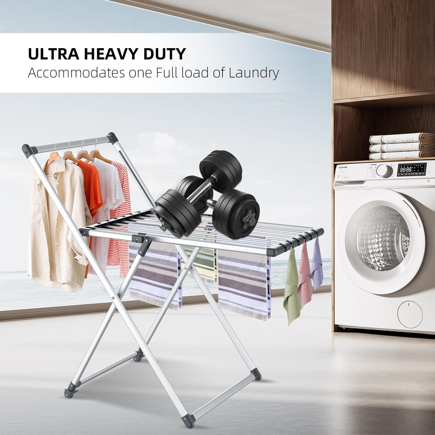 Clothes Drying Rack, Foldable Laundry Rack for Indoor Outdoor, 10pcs Sock Clips, Collapsible Space-Saving Drying Rack for Clothes Towels Dolls